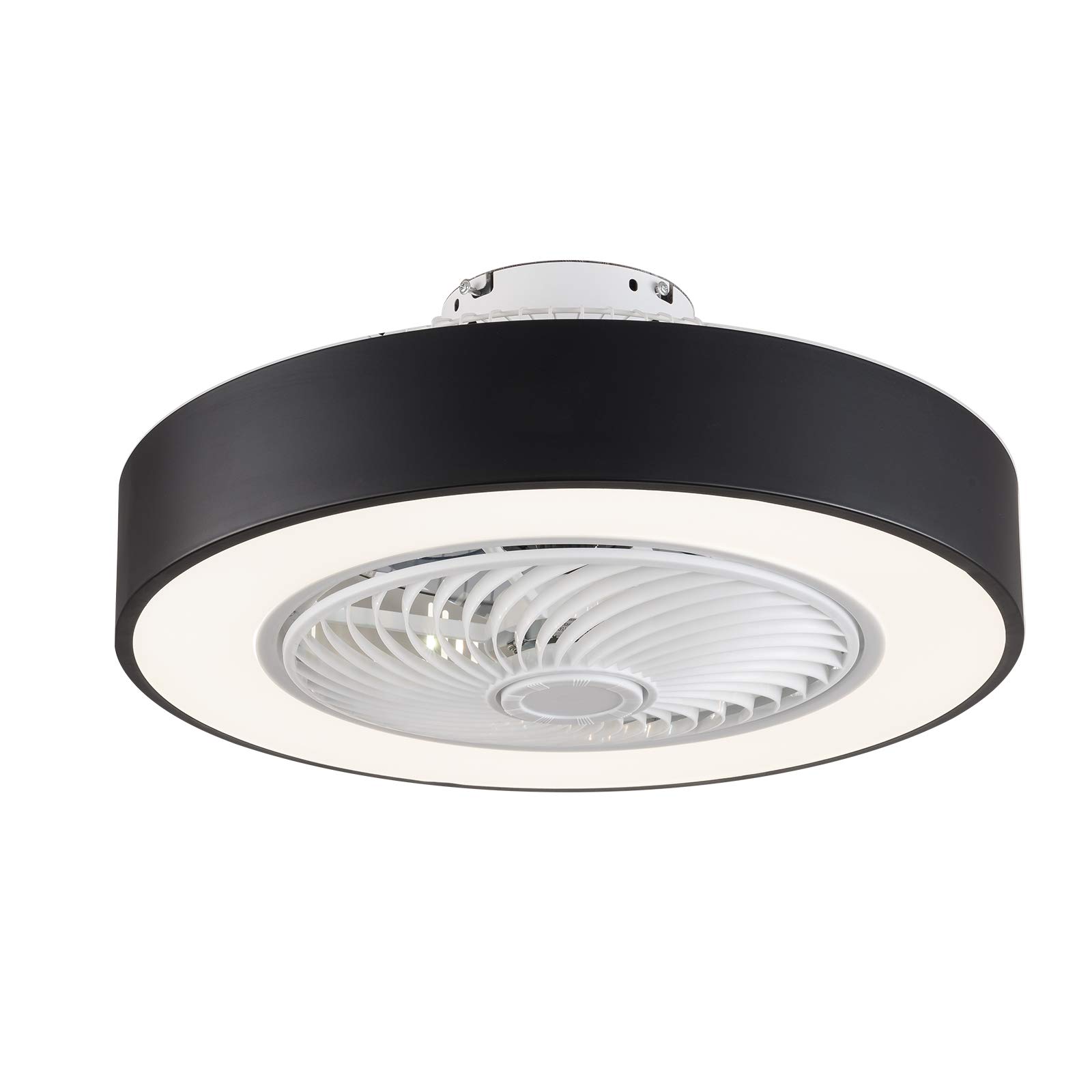 WUPYI 22 Inch Modern LED Ceiling Fan with Light Kit - Remote Control, Semi Flush Mount Fandelier, Invisible Acrylic Blades, 3 Speed Settings & Color Changing - Low Profile Enclosed Fan (Black) for Bedroom, Living Room, Office & Indoor Spaces