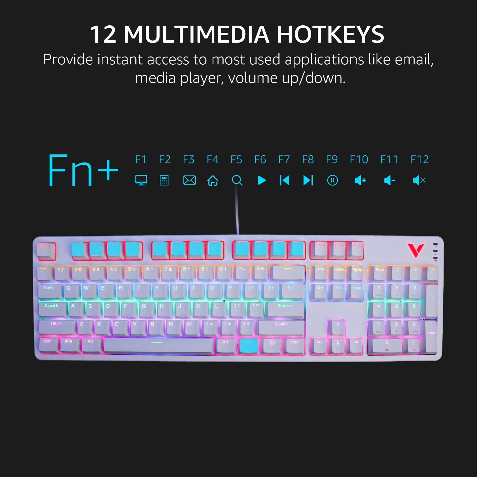 Rapoo V500Pro Full-Size Mechanical Gaming Keyboard with Brown Switch - 104 Keys Anti-Ghosting, Customizable RGB Backlit, USB-C, Removable Top Case - Perfect for PC Gaming, Office Work & Typing (2024 Edition)