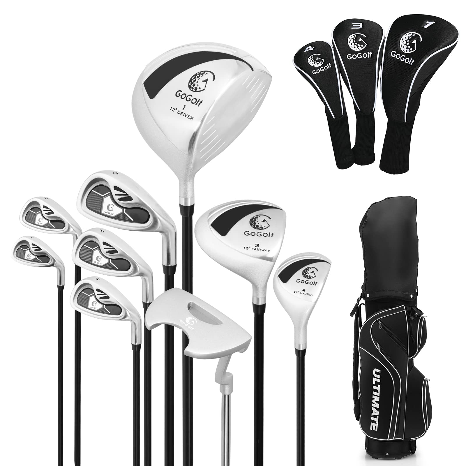 GYMAX Women's Complete Golf Club Set - 12/14 Piece Right Handed Golf Clubs with Driver, Fairway Wood, Hybrid, Irons, Putter & Headcovers | Ladies Golf Equipment for Beginners & Intermediate Players | Perfect for Driving Range, Course Play & Golf Practice