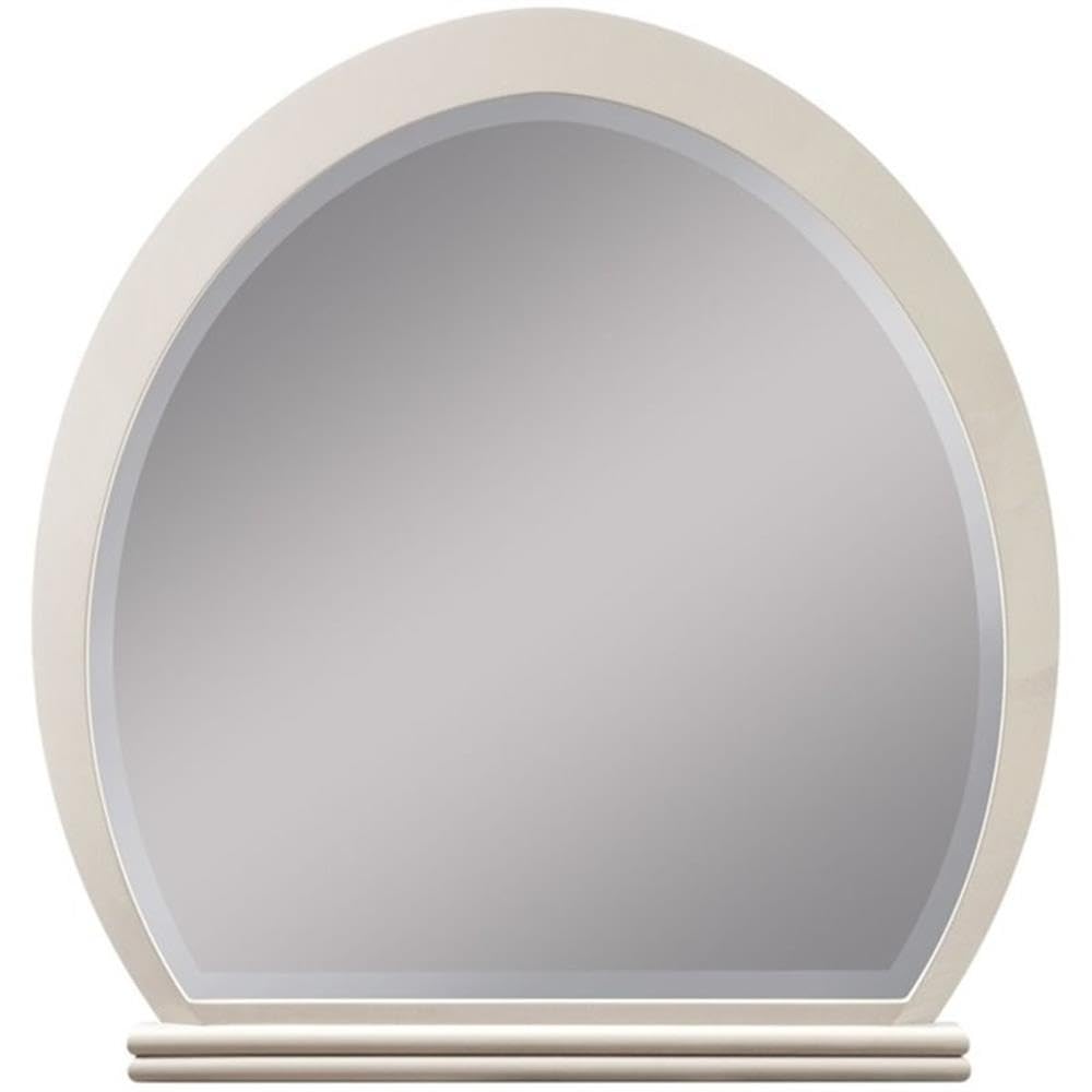 Acme Allendale Oval Wood Frame Bedroom Mirror in Ivory & Latte High Gloss - Elegant Wall Mirror for Bedroom, Bathroom & Entryway Decor