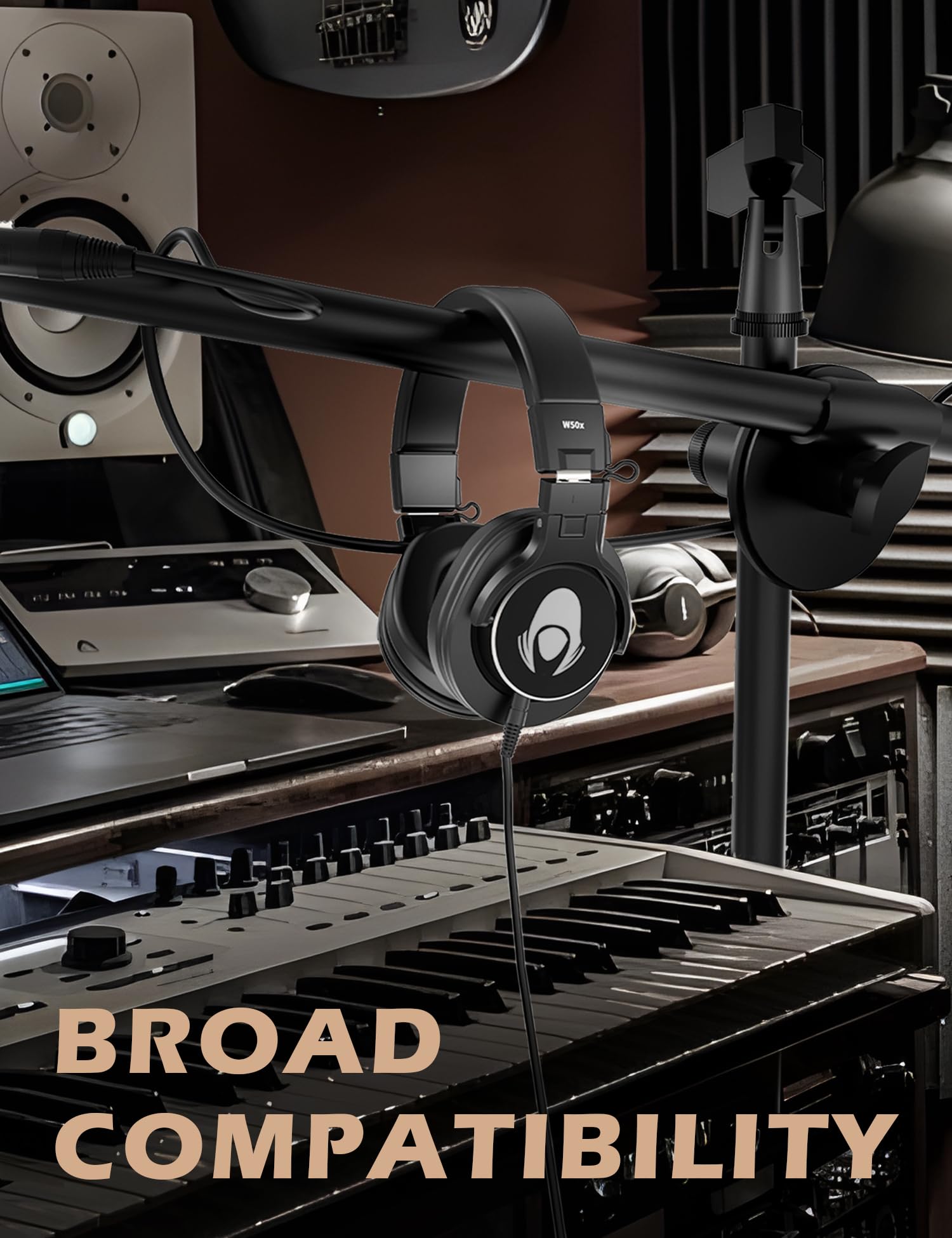Professional W50X Over-Ear Studio Headphones - Closed-Back Wired Headphones with Detachable Cable for DJ, Mixing & Mastering | High-Fidelity Sound Isolation for Music Production, Recording & Gaming (Black)