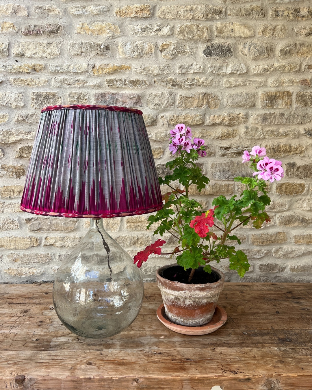 51cm Magenta and Grey Silk Sari Lampshade - Elegant Handmade Home Decor for Living Room, Bedroom, or Boho Chic Interior Design