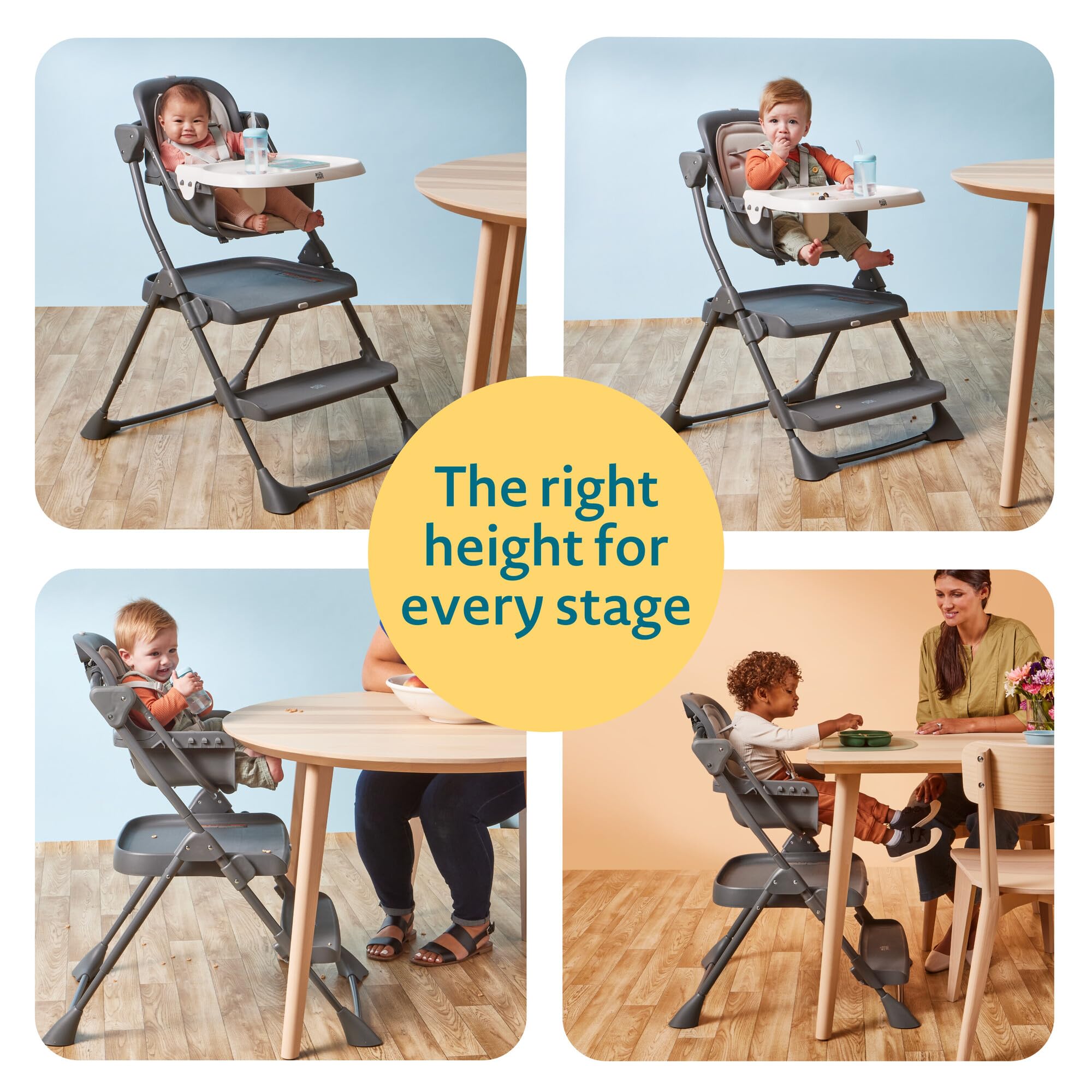 The First Years Convertible Baby High Chair & Toddler Step Stool - Foldable Adjustable 3-in-1 Grow with Me Highchair - Easy Clean Kitchen Helper Stool for Babies & Kids - Perfect for Feeding, Learning & Playtime