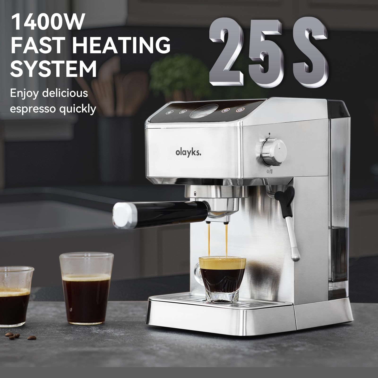 20 Bar Espresso Machine with Milk Frother - Stainless Steel Coffee Maker, 1400W, 1.8L Removable Water Tank - Perfect for Home Baristas to Make Latte, Cappuccino & Macchiato - Ideal for Kitchen, Office & Coffee Shops