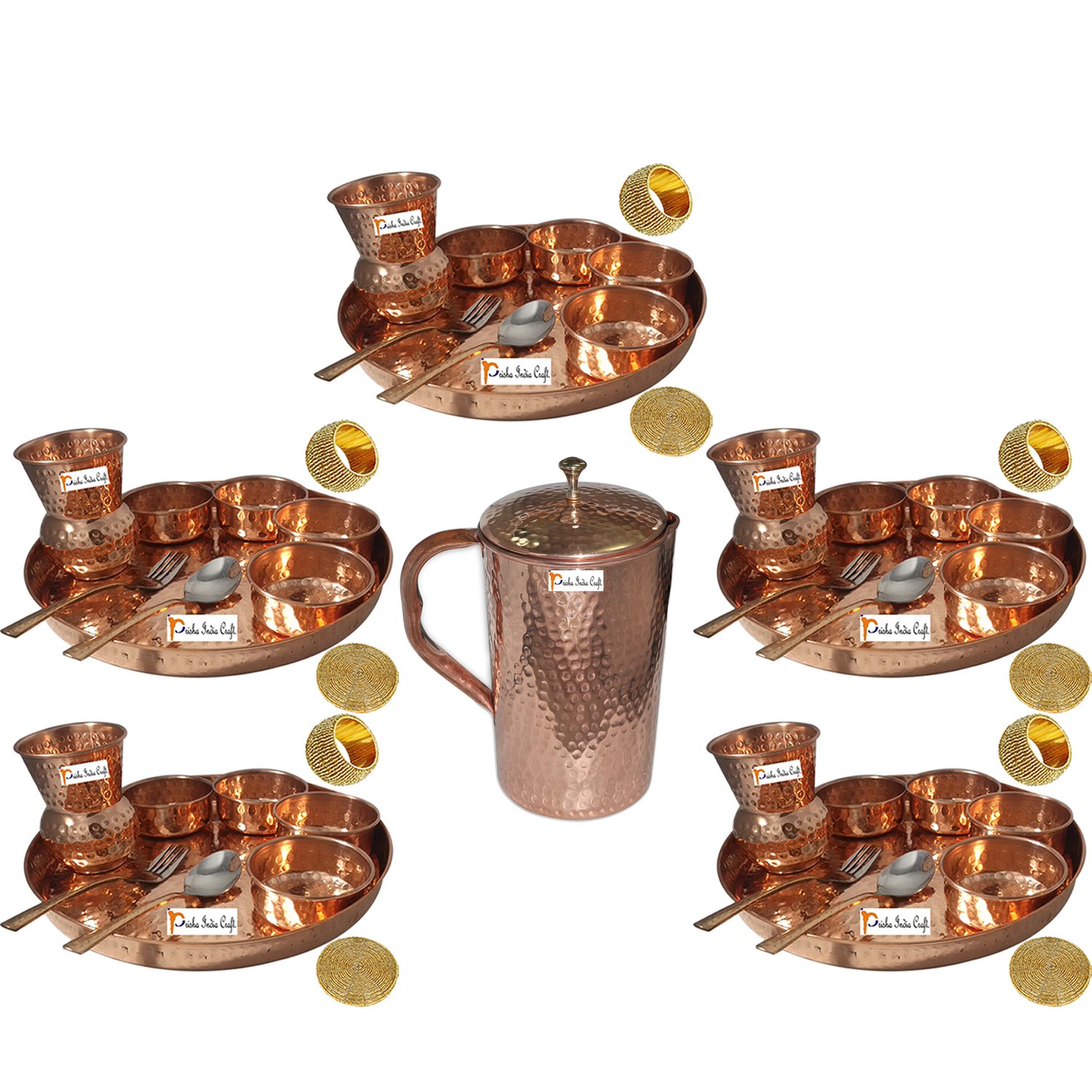 Prisha India Craft® 5-Piece Traditional Indian Copper Dinner Set - 12