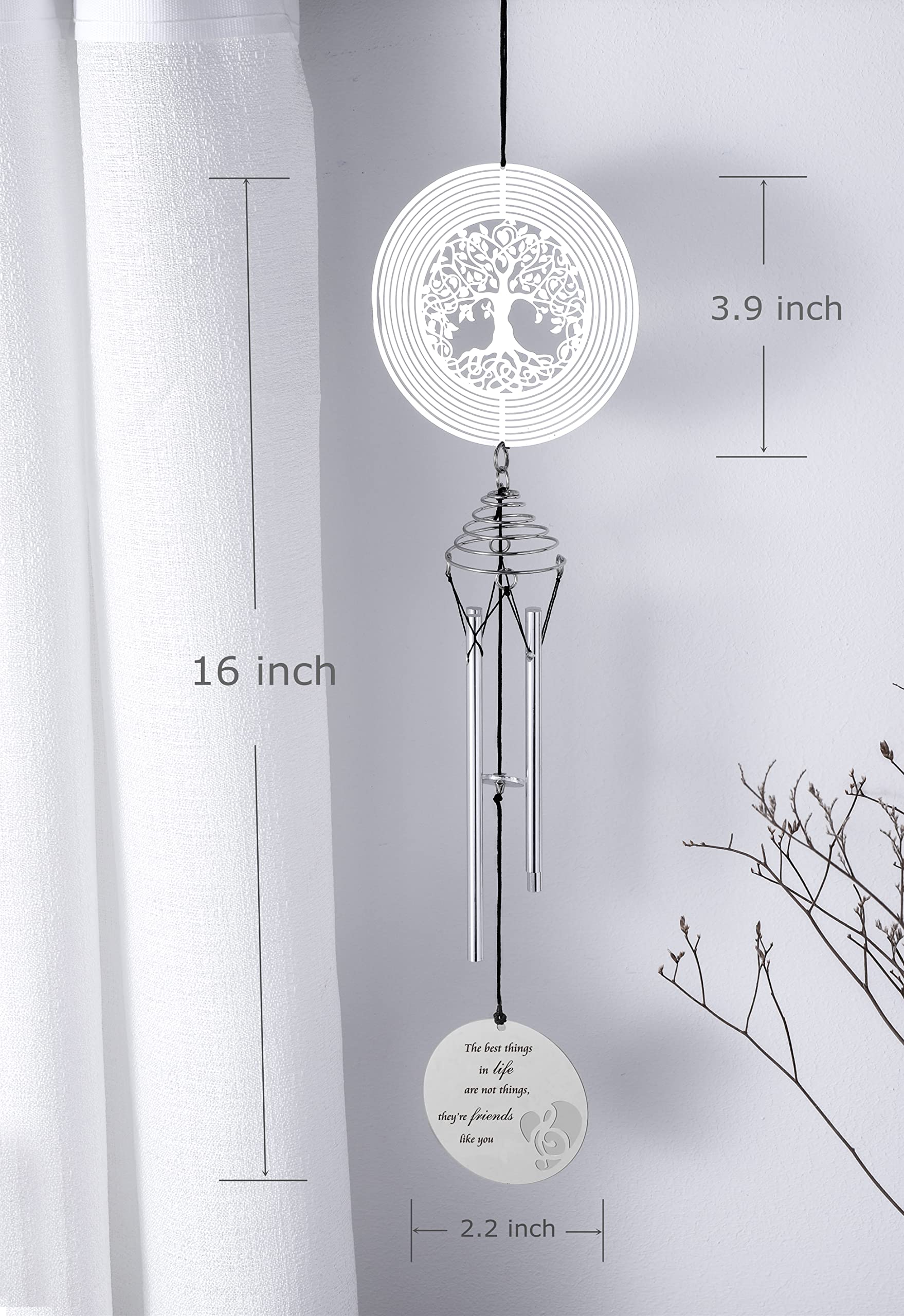 Tree of Life Wind Chime & Spinner - Best Friendship Gift for Women & Men - Outdoor Garden Decor for Patio, Yard & Home
