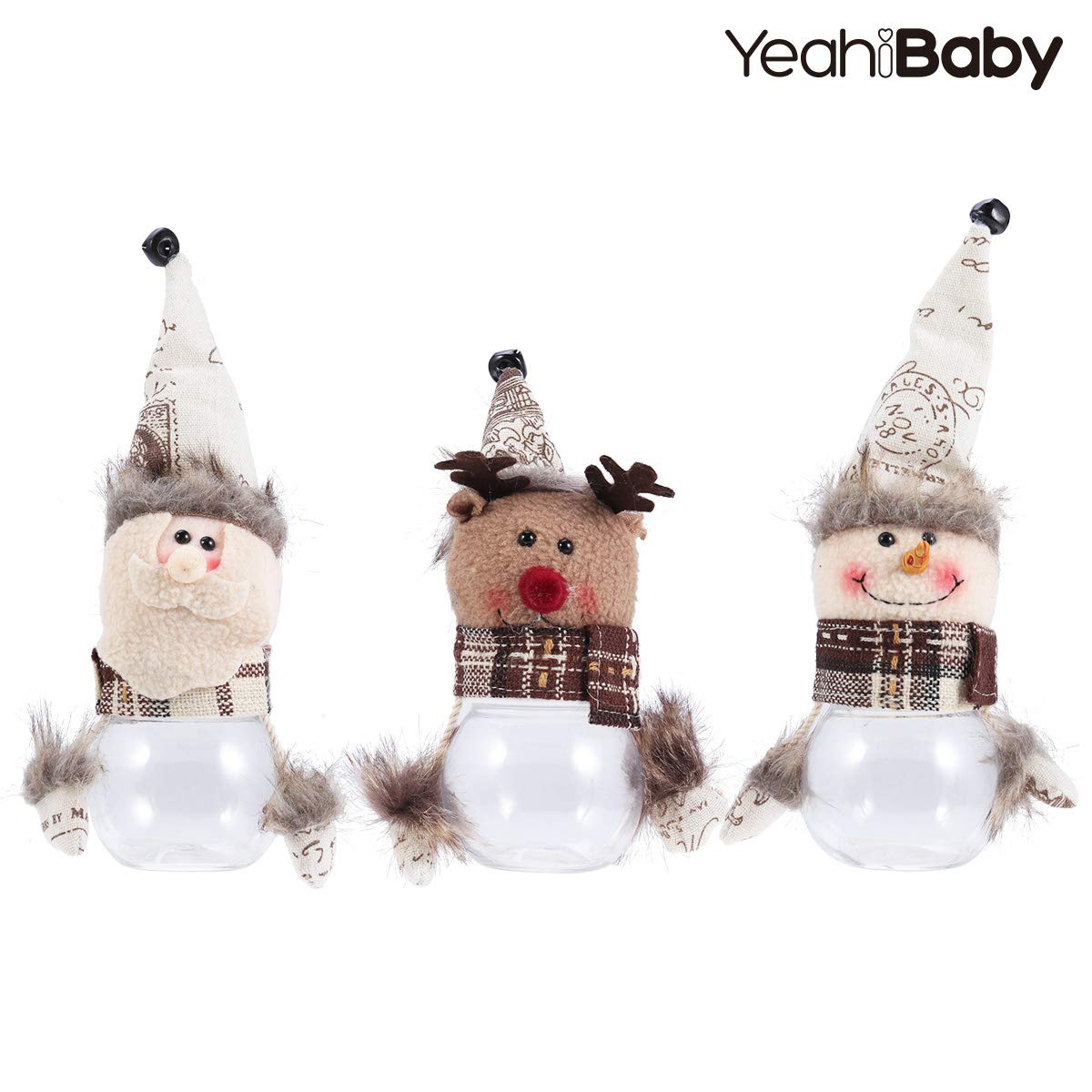 3Pcs Christmas Candy Jars - Xmas Elk, Santa, Snowman Clear Plastic Candy Containers for Holiday Party Decorations | Perfect for Home, Office & Gift Giving