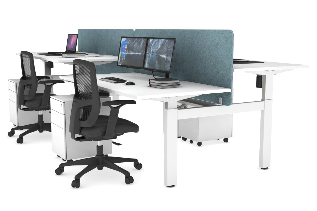 Adjustable 4-Person H-Bench Workstation with White Frame - 1200L x 800W - Ergonomic Office & Workshop Desk for Collaborative Workspaces