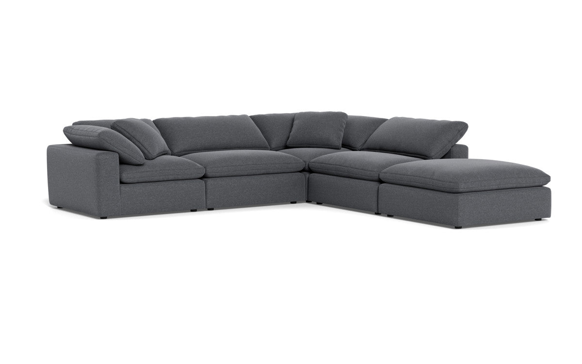 Fluffy 4-Piece Sectional Sofa with Ottoman - Modern L-Shaped Couch Set for Living Room, Family Room & Apartment - Soft Fabric Upholstery, Comfortable Seating for Relaxing & Entertaining