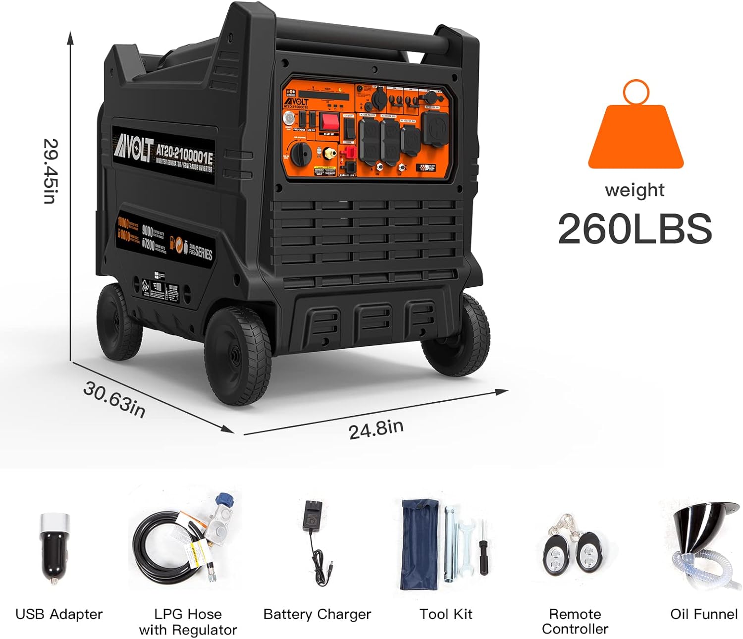 Aivolt 8000W/10000W Dual Fuel Inverter Generator with 50 Amp Output & Remote Electric Start - Portable Power for Camping, RV Trips & Home Backup