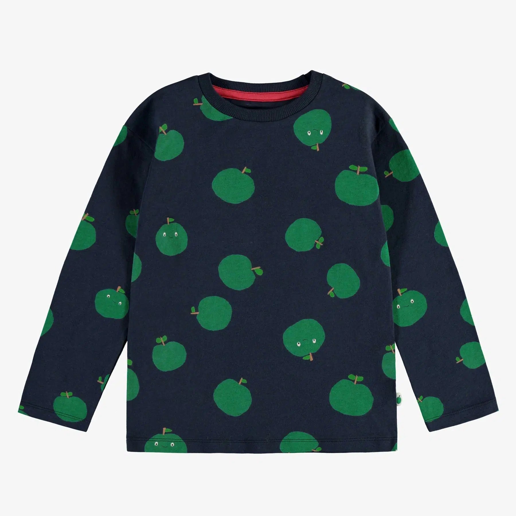 Mini Mouse Long Sleeve T-Shirt for Kids - Navy Blue with Green Apple Print | Cute Cartoon Graphic Tee for School, Playdates & Family Outings