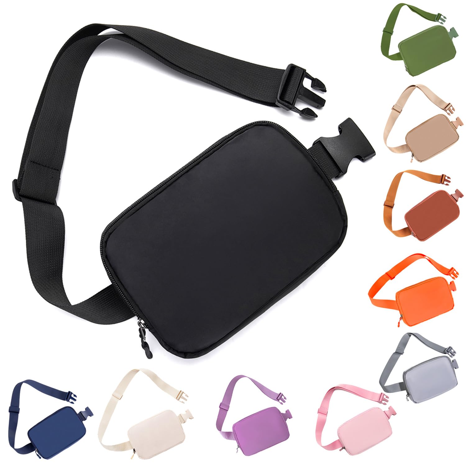 Women's Belt Bag Fanny Pack Crossbody Bag - Adjustable Waist Pouch for Travel, Running & Everyday Use (Black)