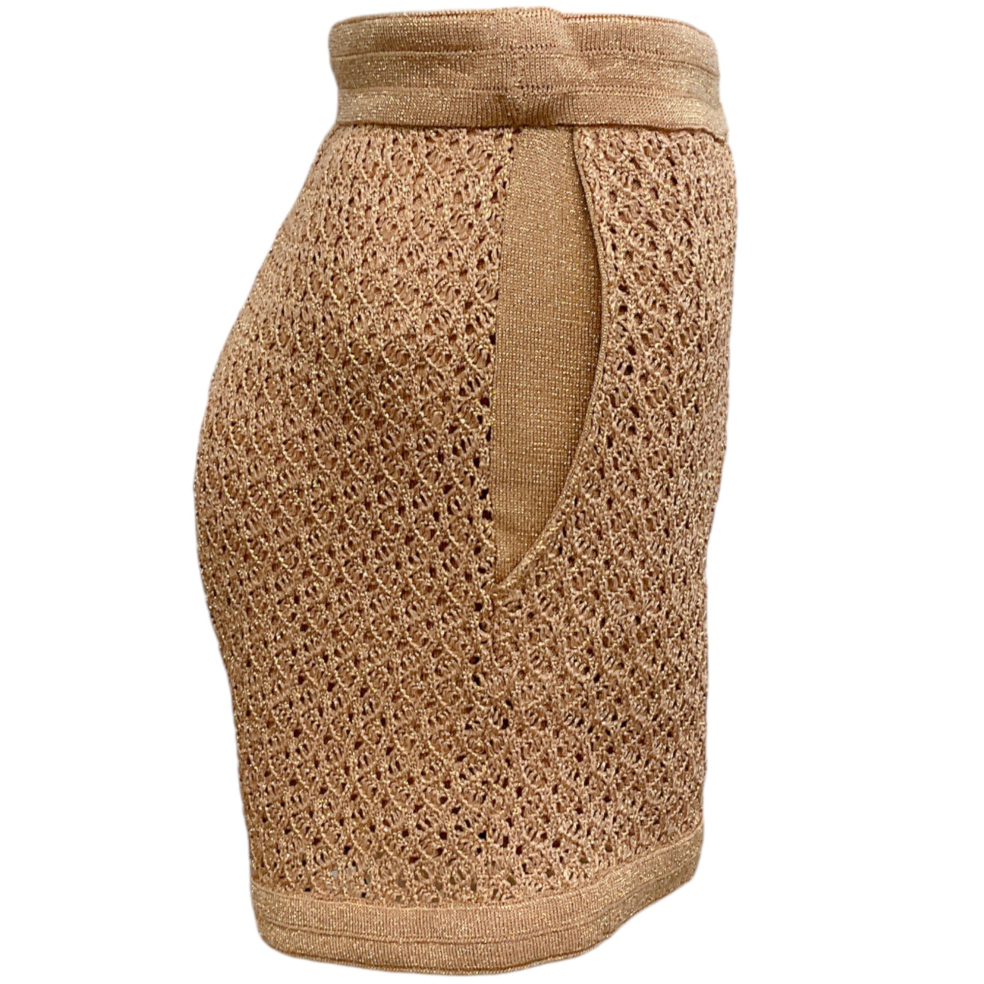 Paola Bernardi Women's Rose Gold Metallic Crochet Kiara Shorts - Stylish High Waist Summer Shorts for Beach, Vacation & Casual Wear