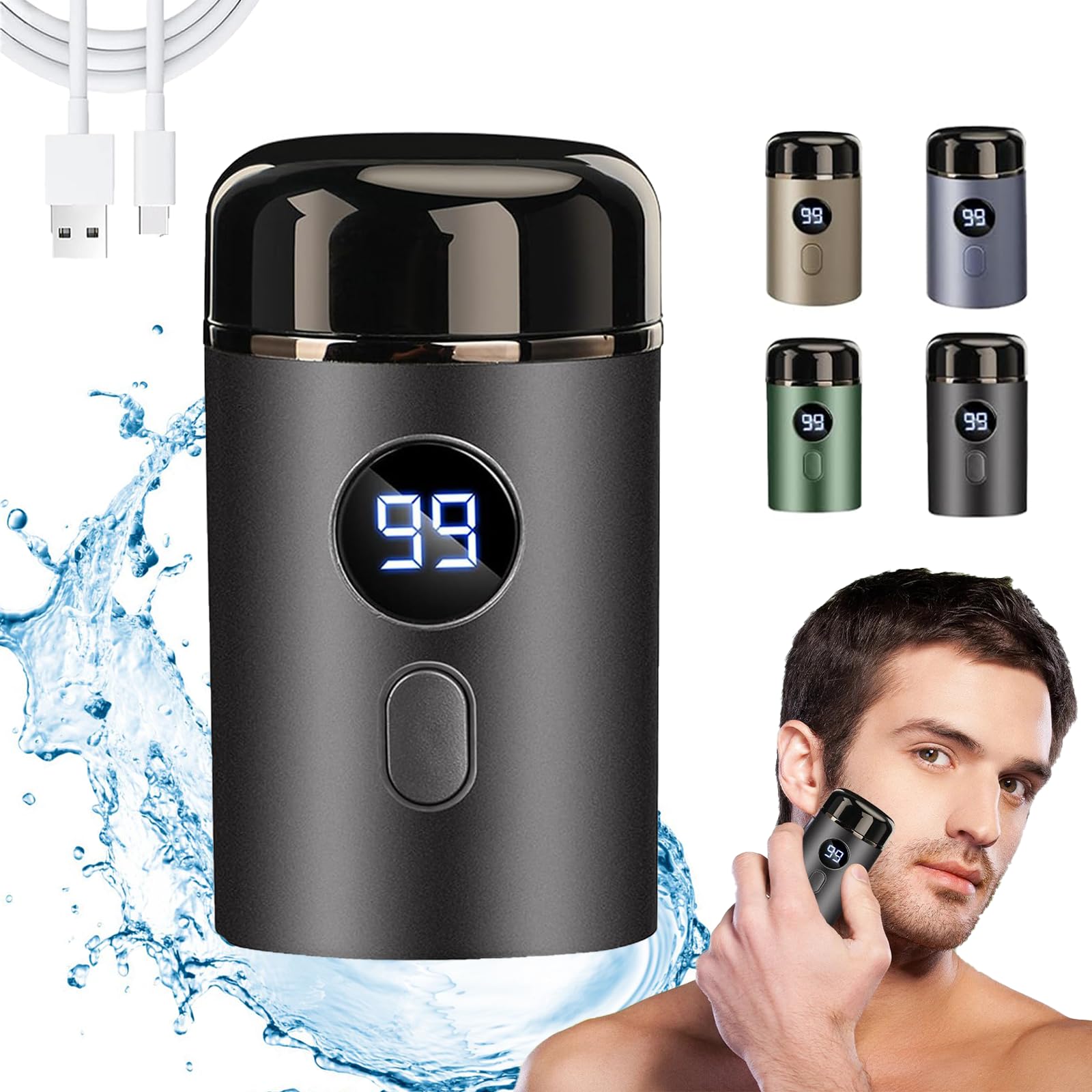 Vishopee Mini Portable Electric Shaver for Men - IPX7 Waterproof, USB Rechargeable, Pocket Size Travel Razor with Washable Design (Gray) - Perfect for Travel, Gym & Daily Grooming