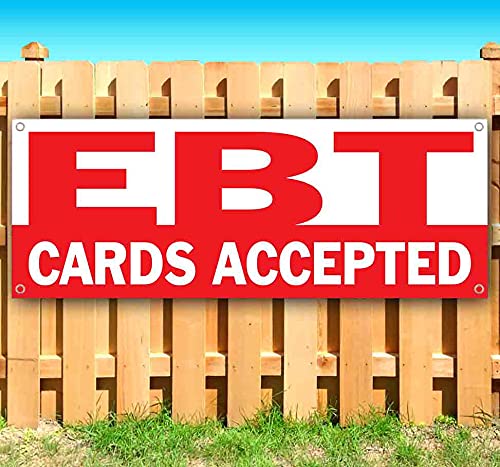 13 oz Heavy-Duty Vinyl EBT Cards Accepted Banner - Non-Fabric with Metal Grommets - Perfect for Storefronts, Farmers Markets & Retail Displays