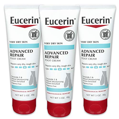 Eucerin Advanced Repair Foot Cream for Very Dry Skin - Fragrance Free Moisturizing Lotion - 3 oz. Tube (Pack of 3) - Ideal for Cracked Heels, Rough Feet & Overnight Foot Care
