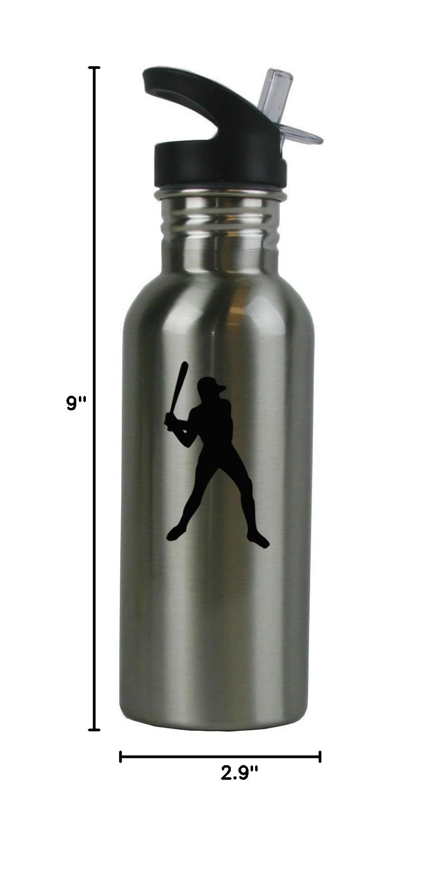 Custom 20oz Personalized Baseball Player Stainless Steel Water Bottle with Straw - Sport Drink Bottle for Athletes, Gym, Outdoor Activities (Black)