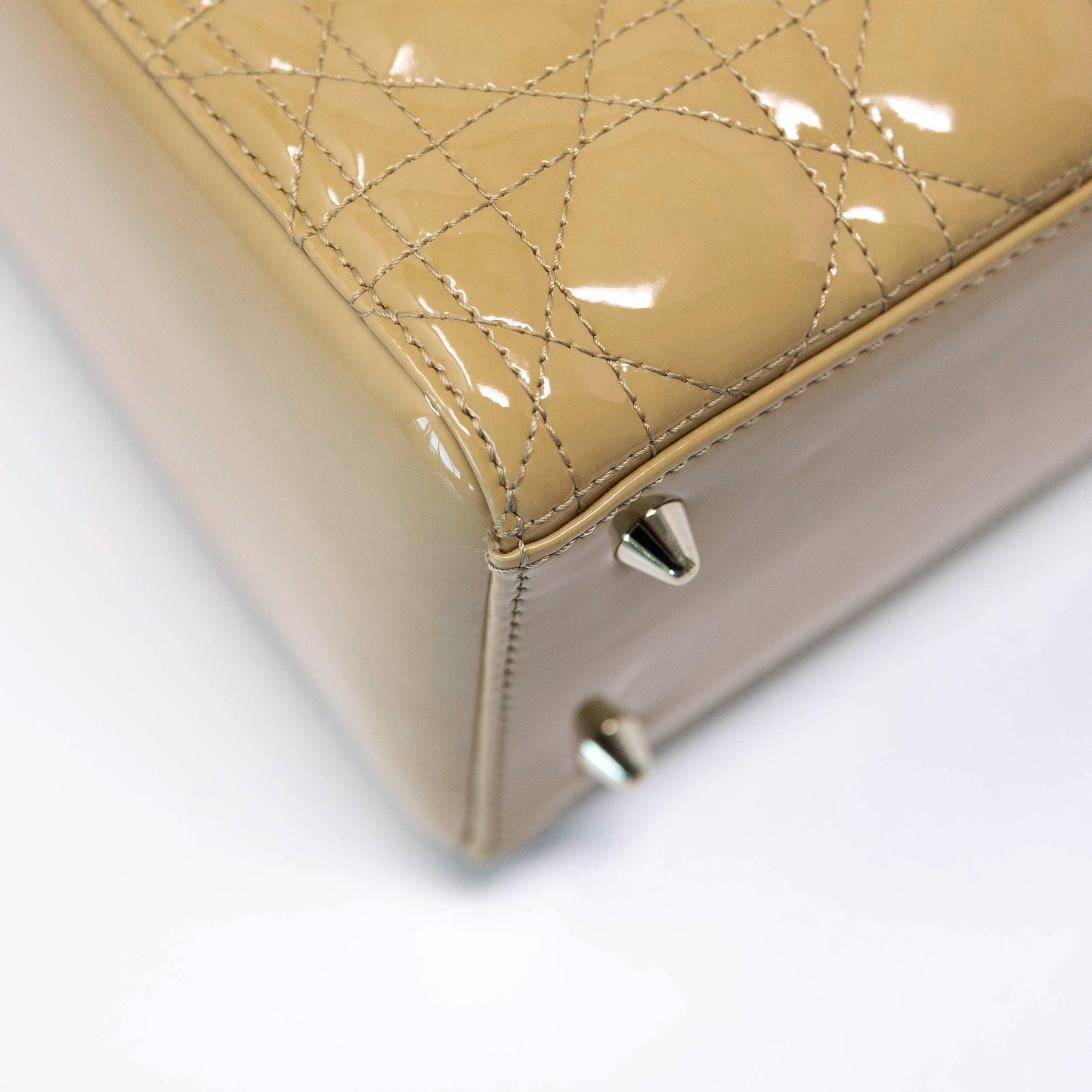 Dior Beige Patent Leather Medium Lady Dior Handbag - Luxury Designer Shoulder Bag for Women, Perfect for Parties, Weddings & Special Occasions