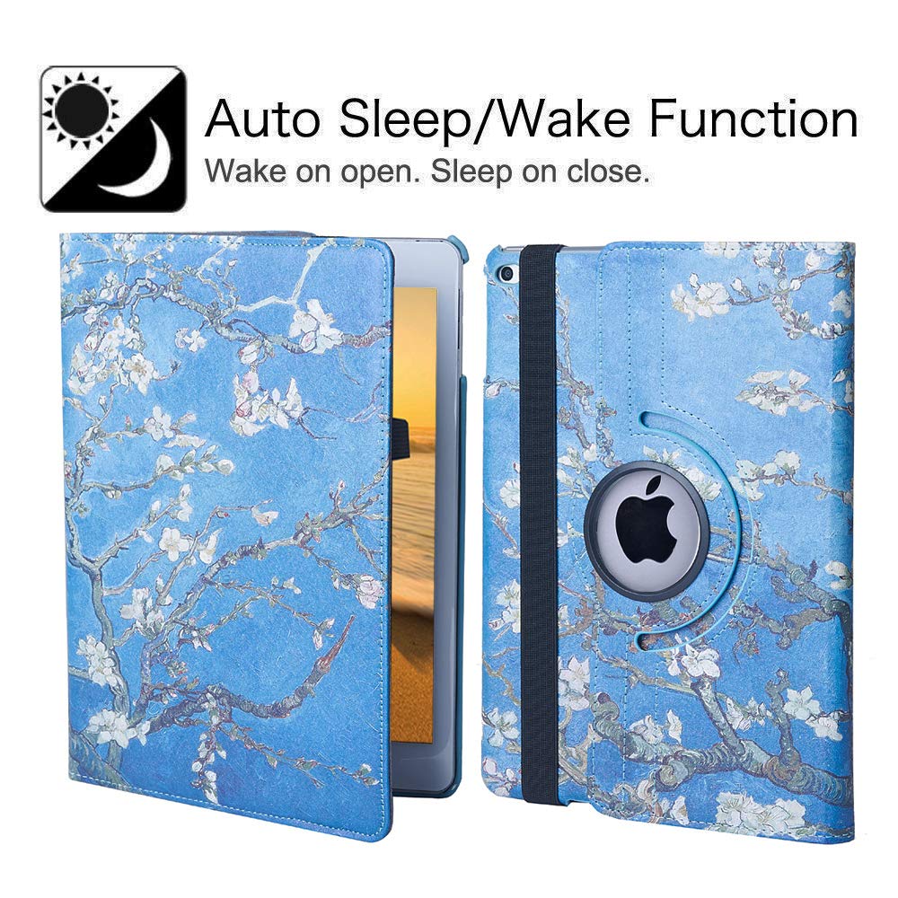 360° Rotating Stand Protective Case for iPad 9.7 inch (5th/6th Gen 2018/2017) & iPad Air 2 - Auto Sleep/Wake Smart Cover with Shock Absorption - Perfect for Work, Travel & Home Use (Blossom)