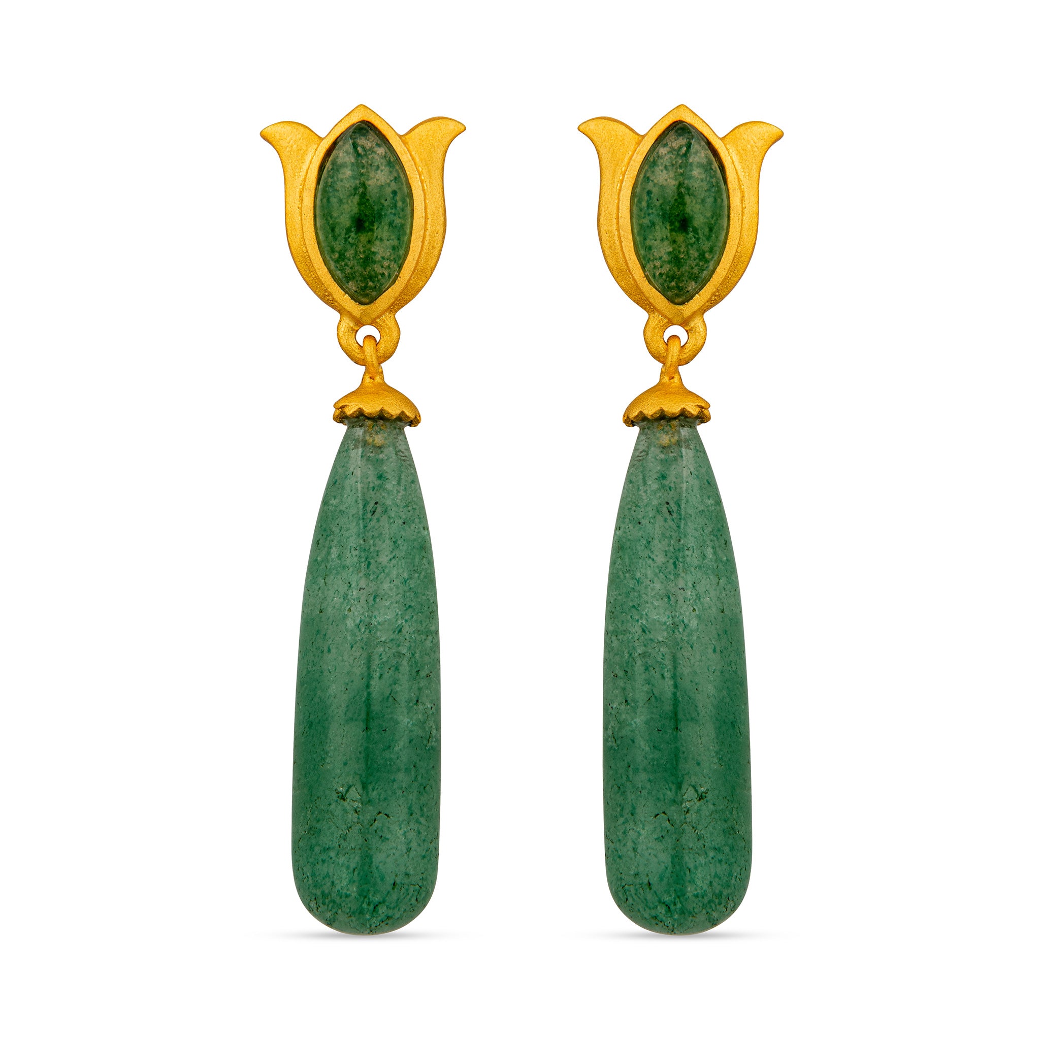 Verona Tulip Drop Earrings - Green Strawberry Quartz Dangle Earrings for Women | Elegant Bohemian Jewelry for Weddings, Parties & Special Occasions