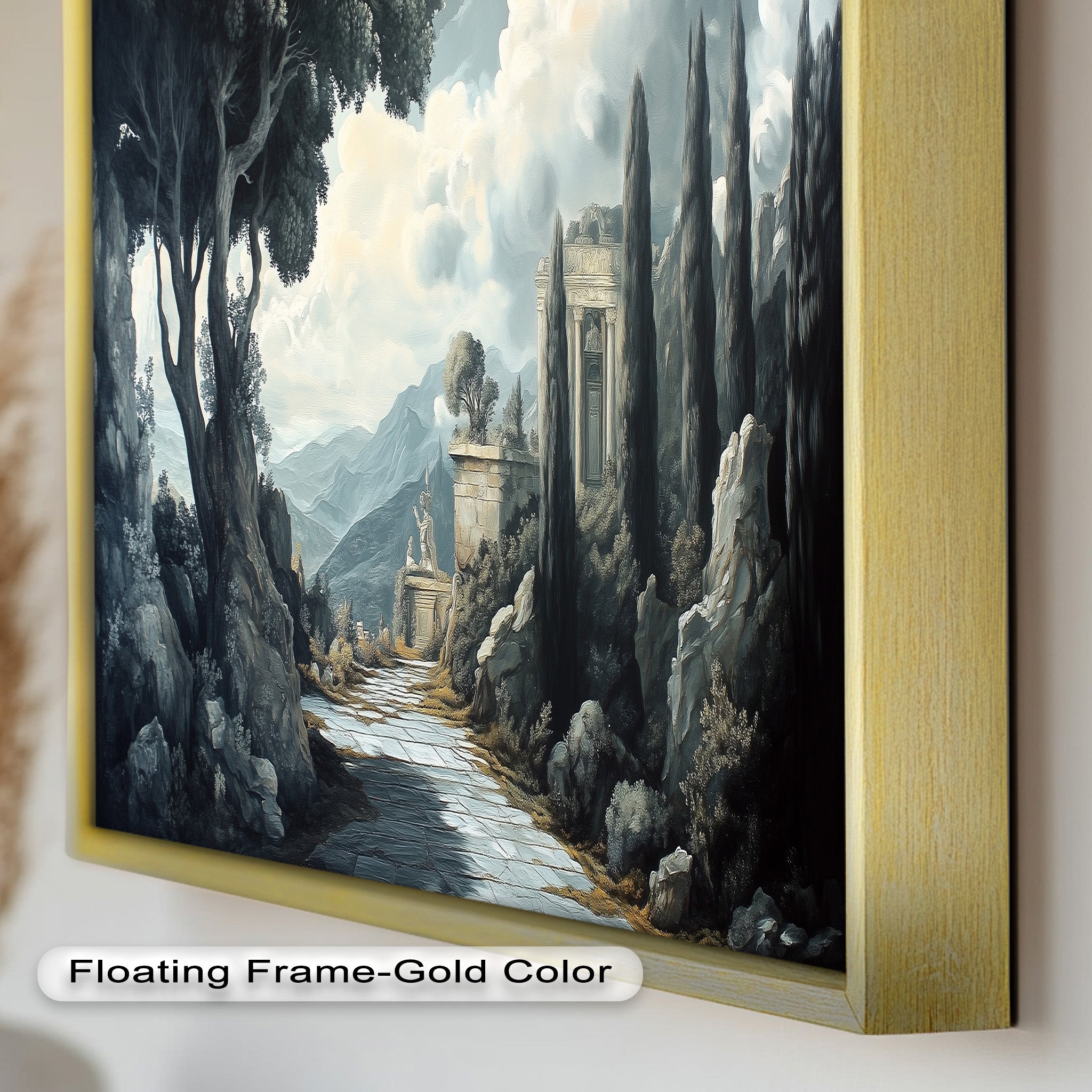 Ancient Pathway to the Temple - Hand Painted Classical Landscape Oil Canvas Art for Home Decor, Office & Living Room Wall