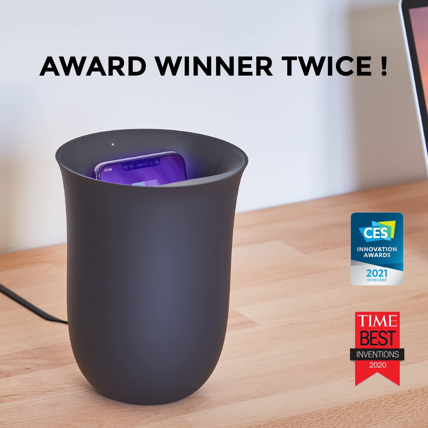 Lexon OBLIO QI Wireless Charger with UV Phone Sanitizer - 10W Fast Charging Station for iPhone & Android - Black | UV Disinfection for Germ-Free Phones | Perfect for Home, Office & Travel Use