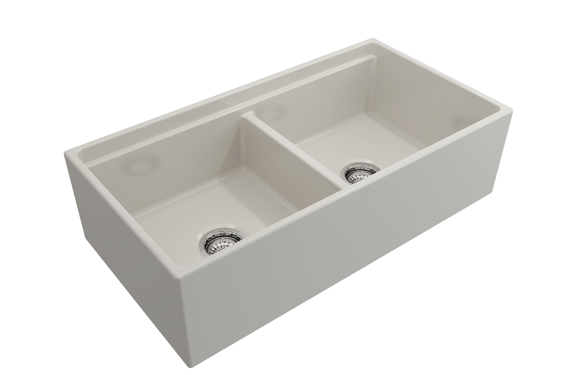 BOCCHI CONTEMPO 36 Step Rim Fireclay Farmhouse Double Bowl Kitchen Sink with Protective Bottom Grid and Strainer