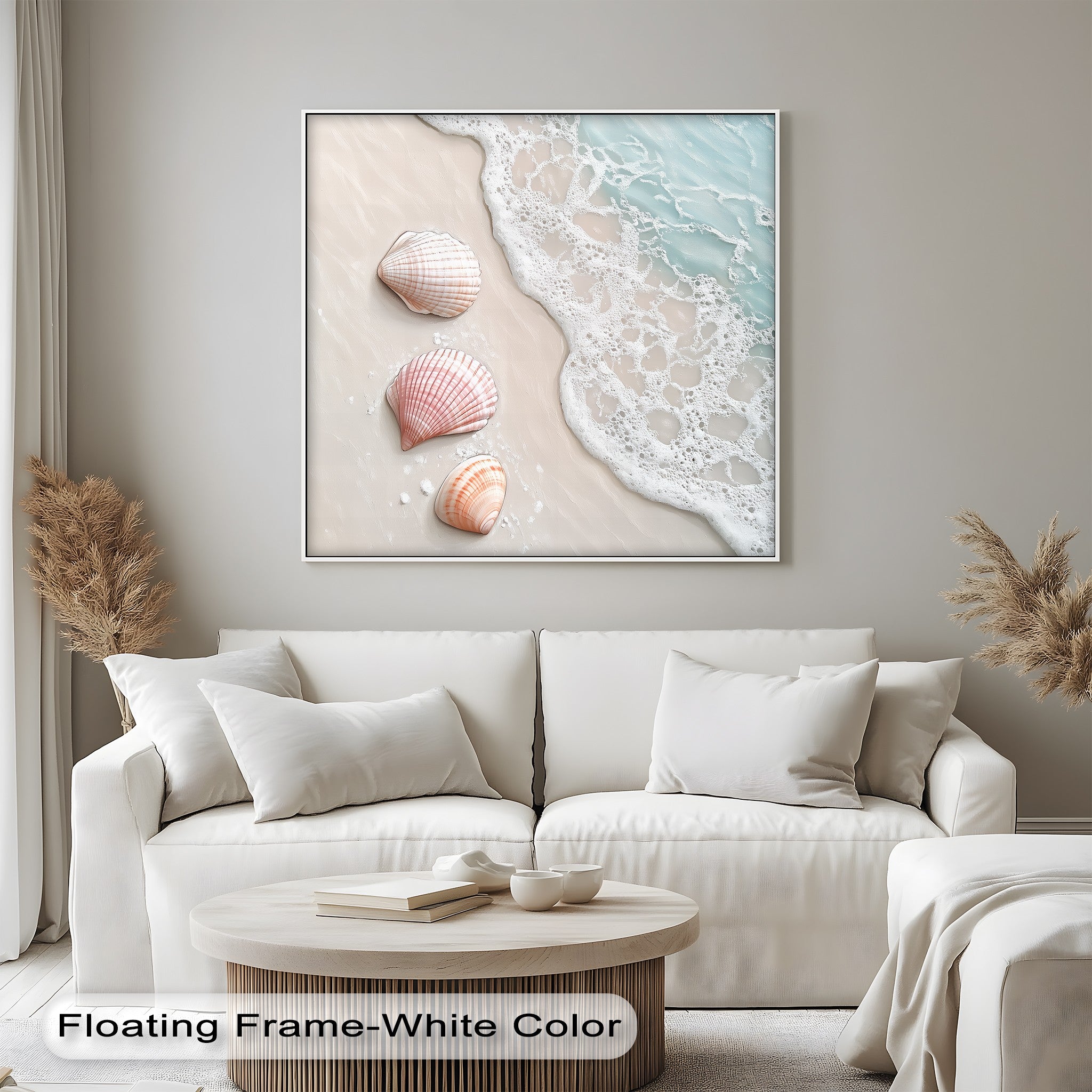 Coastal Calm - Soft Seashells on Cream Sand Canvas Print | Beach Wall Art for Living Room, Bedroom & Office Decor | Ocean Themed Home Decoration
