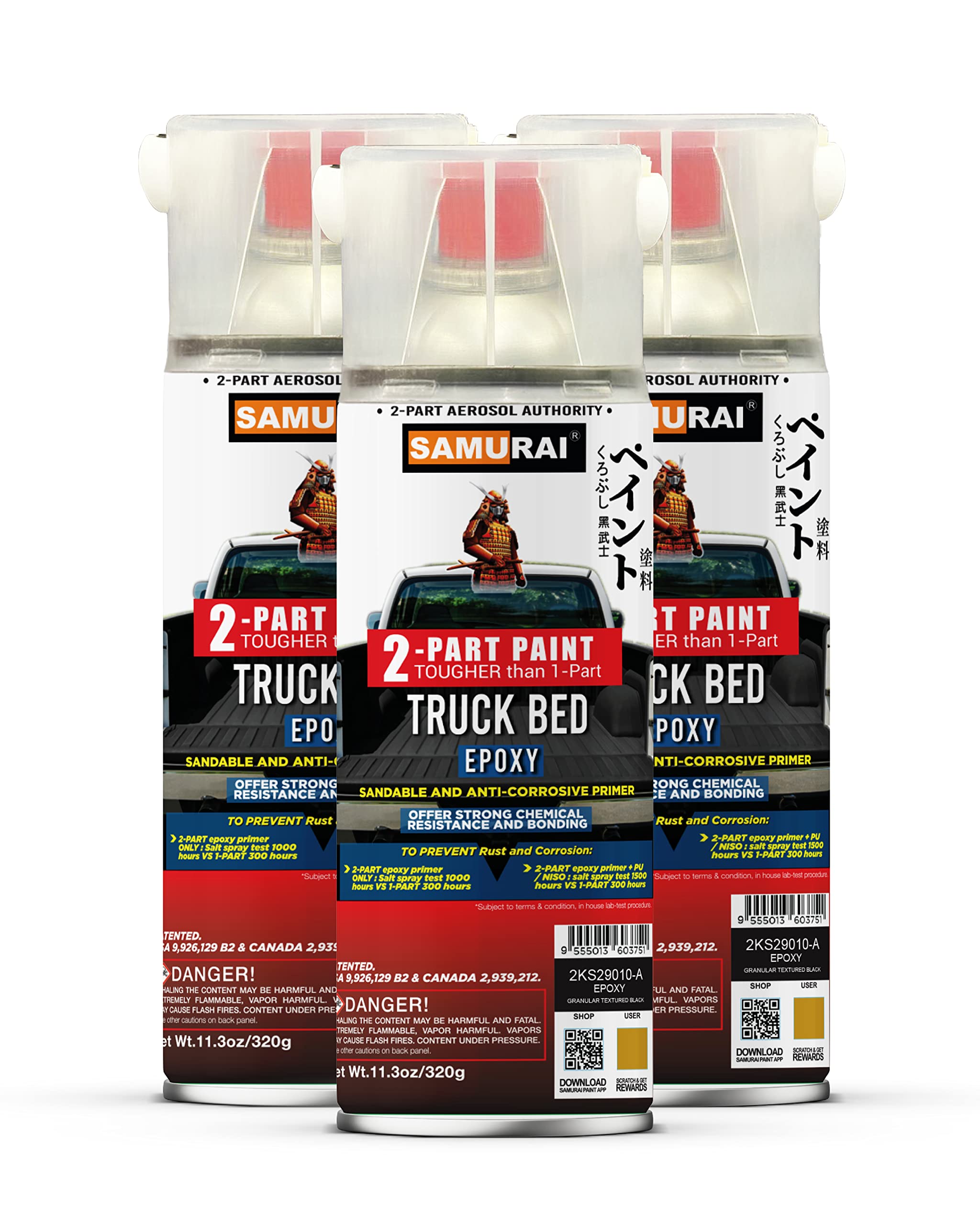Samurai Epoxy Primer Spray Paint for Truck Bed Liner - Professional Granular Textured Primer (White, 3-Pack) | Durable Protection for Car & Truck Repair | Ideal for DIY Auto Restoration & Vehicle Maintenance
