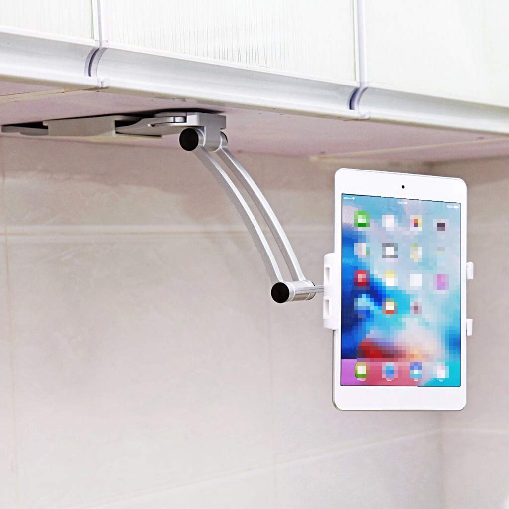 Anti-Slip Tablet Stand Holder for 7-12 Inch iPads & Tablets - Wall Mount & Kitchen Countertop Mount - Perfect for Cooking, Watching Videos & Hands-Free Use (Black)