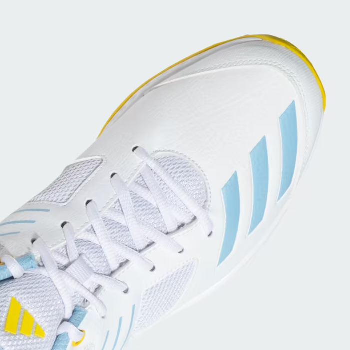 Adidas Cri Hase 23 M Cricket Shoes for Men - Cloud White/Clear Blue/Yellow | Lightweight & Durable for Professional Cricket Matches & Training