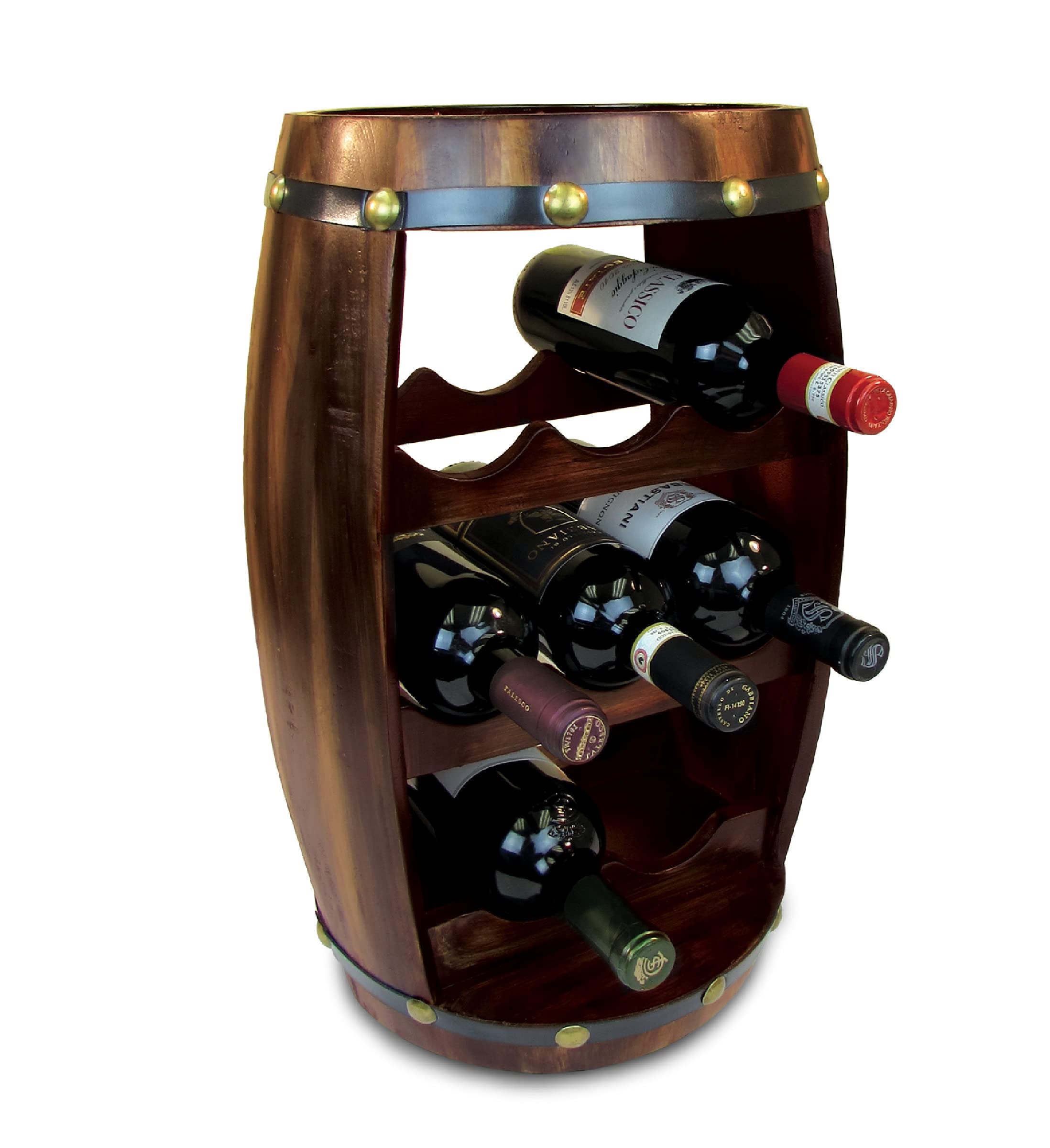 CoTa Global Alexander Wooden Barrel Wine Rack - 8 Bottle Capacity, Freestanding & Wall Mountable Rustic Wine Storage for Home Bar, Kitchen, Dining Room, Cellar or Office Decor