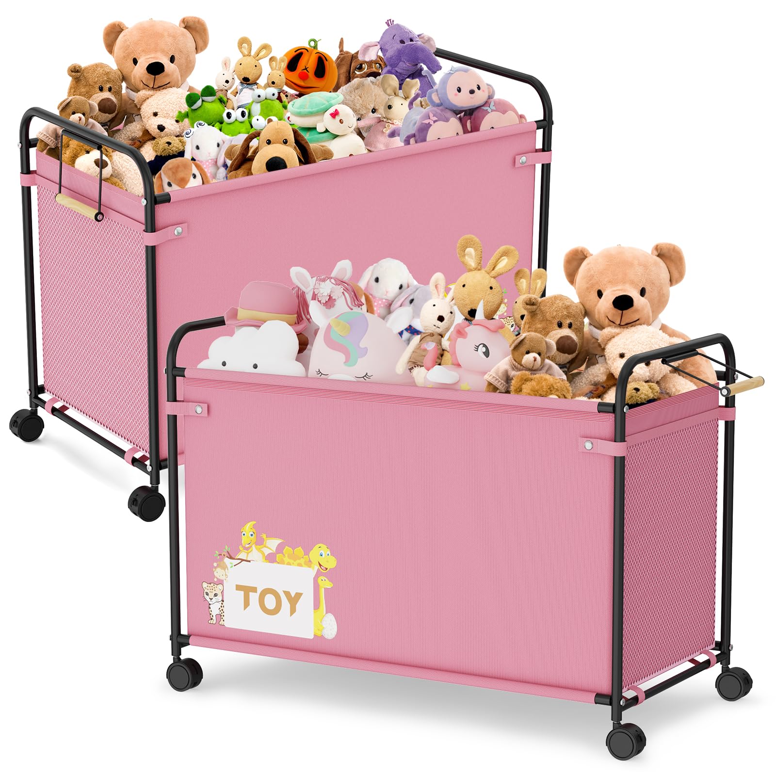 JBBTOOL 180L Extra Large Toy Storage Box with 360° Wheels - Durable Oxford Cloth & Metal Toy Chest Organizer for Kids Bedroom, Nursery, Playroom - Perfect for Stuffed Animals, Clothes, Toys (Pink) | Space-Saving Solution for Living Room & Children's Room Organization