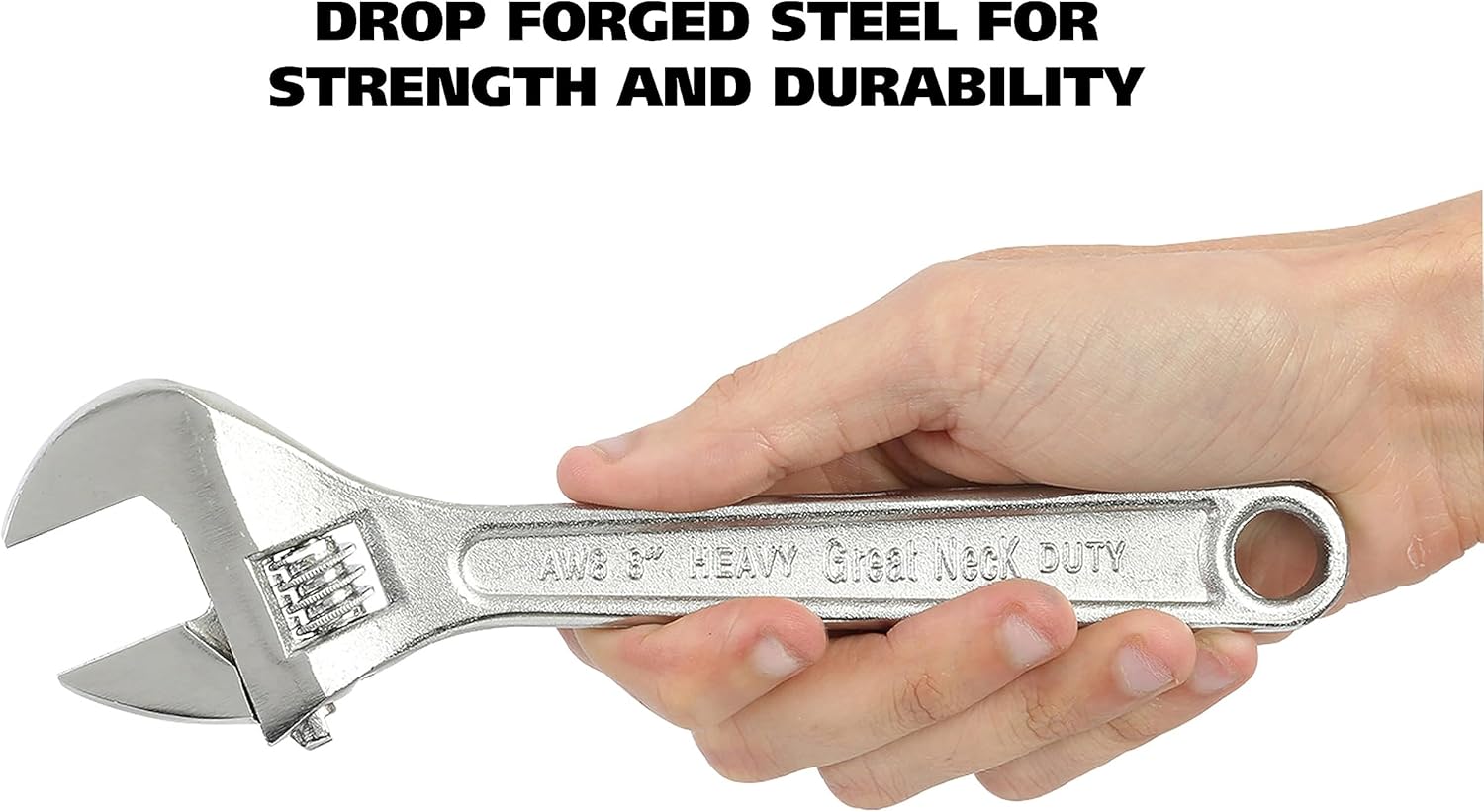 GreatNeck AW8C 8-Inch Adjustable Wrench - Heavy Duty Steel Construction, Smooth Jaw Adjustment for Plumbing, Automotive & DIY Home Repairs