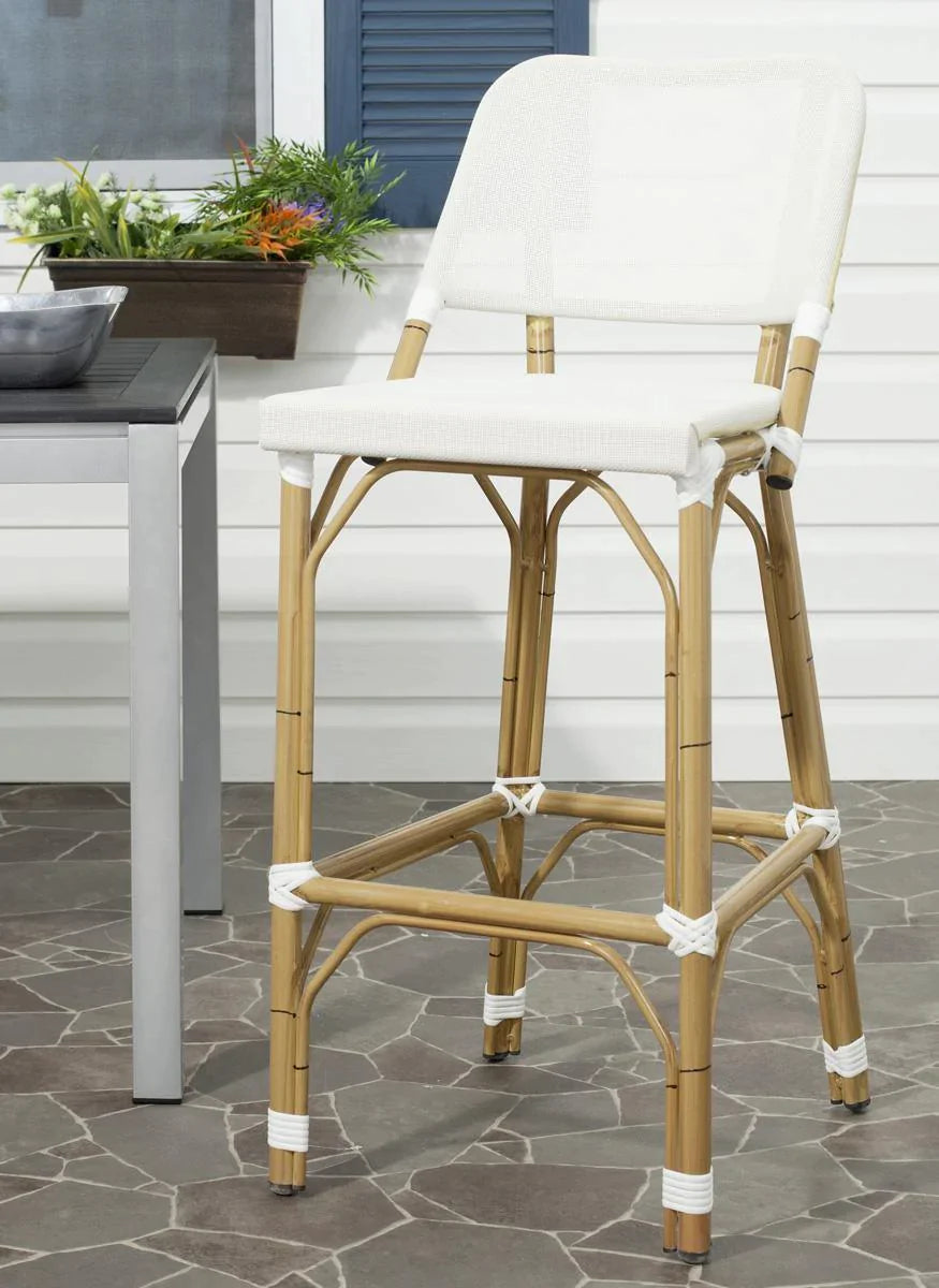 Beige Indoor Outdoor Bar Stool with Faux Bamboo Frame - Patio, Kitchen, Bar & Dining Room Furniture for Home Decor