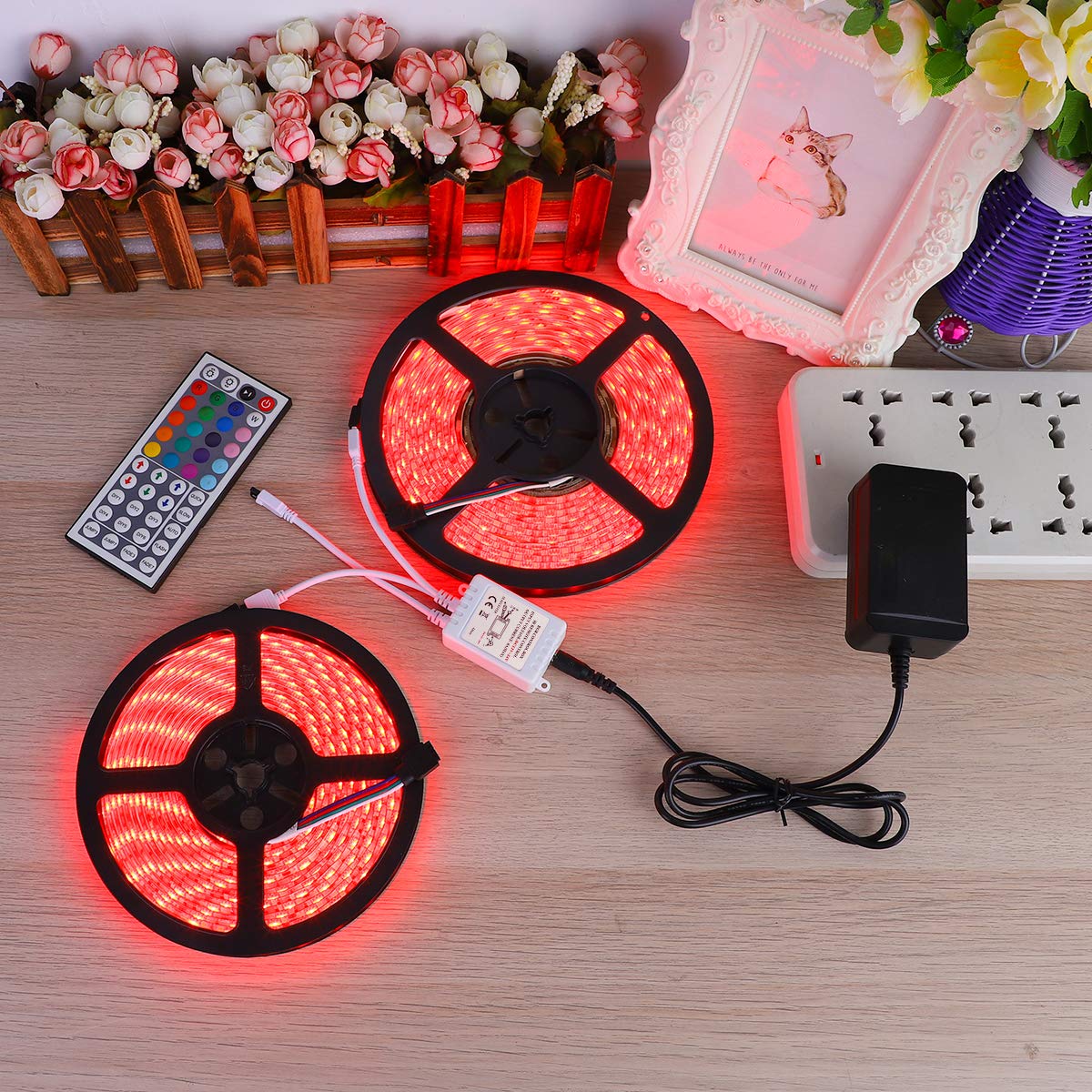 BZONE RGB LED Controller - 2-Port 4Pin Dual Output with 44-Key IR Remote for 5050/3528 LED Strips (DC12V-24V) - Perfect for Home Theater, Bedroom & Party Lighting