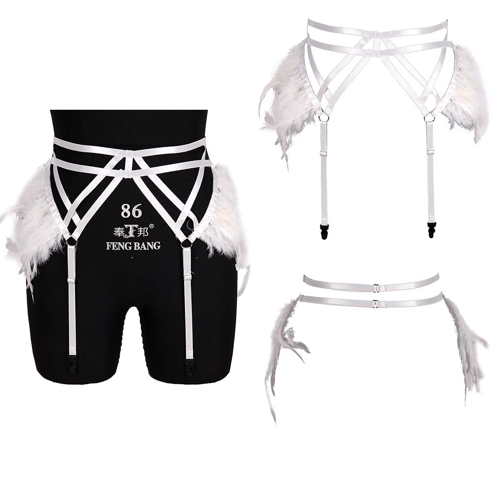 Gothic Punk Women's Garter Belt with Feather Harness - Adjustable Leg Stockings for Harajuku, Carnival & Festival Outfits - Perfect for Cosplay, Lingerie & Alternative Fashion