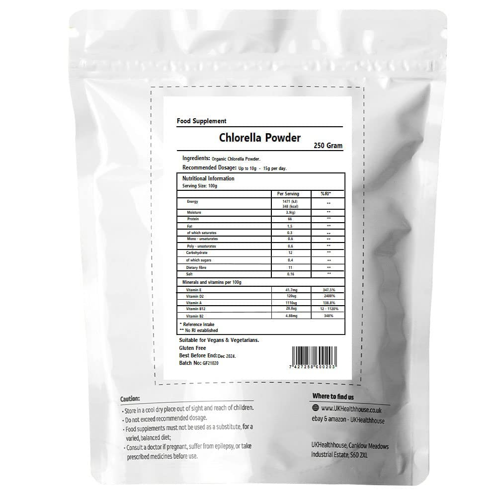 Premium Organic Chlorella Powder 250g - Rich in Vitamins, Protein & Chlorophyll | Superfood with Amino Acids, Minerals & Fiber | Detox, Immune Support & Energy Boost | Perfect for Smoothies, Juices & Wellness Shots