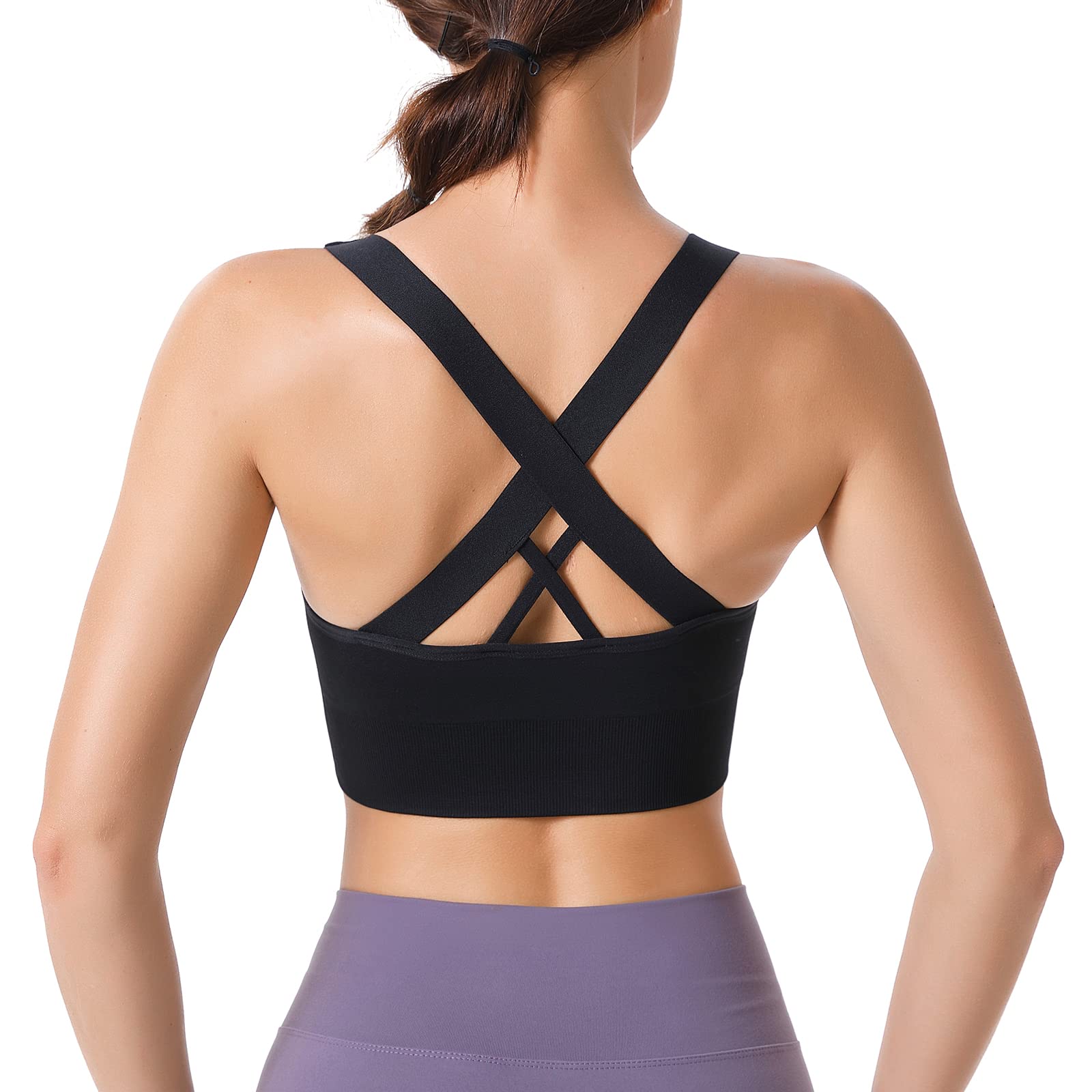 High Support Medium Impact Sports Bra for Women - Padded Strappy Workout Top - Perfect for Running, Yoga & Gym Training