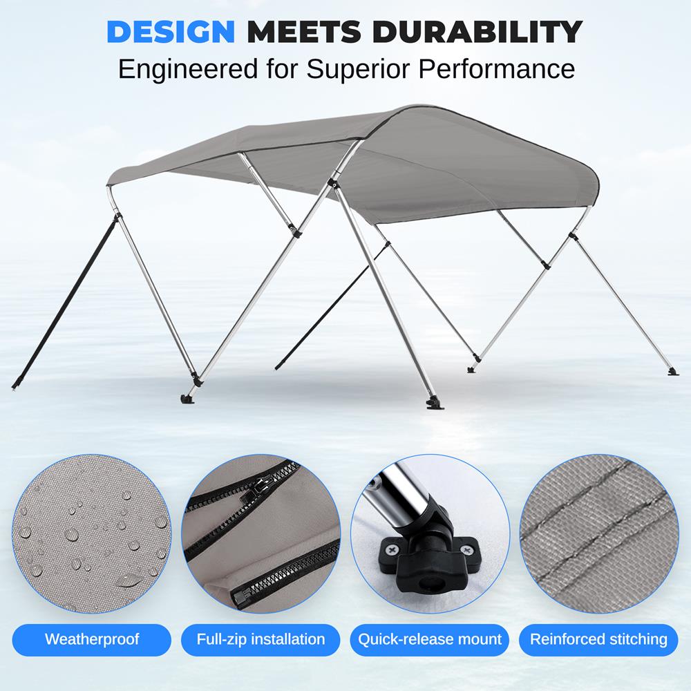4 Bow Bimini Top for Boat - UV Resistant Waterproof Boat Canopy - Perfect for Pontoon, Fishing & Deck Boats - Outdoor Sun Shade Cover for Marine & Water Sports