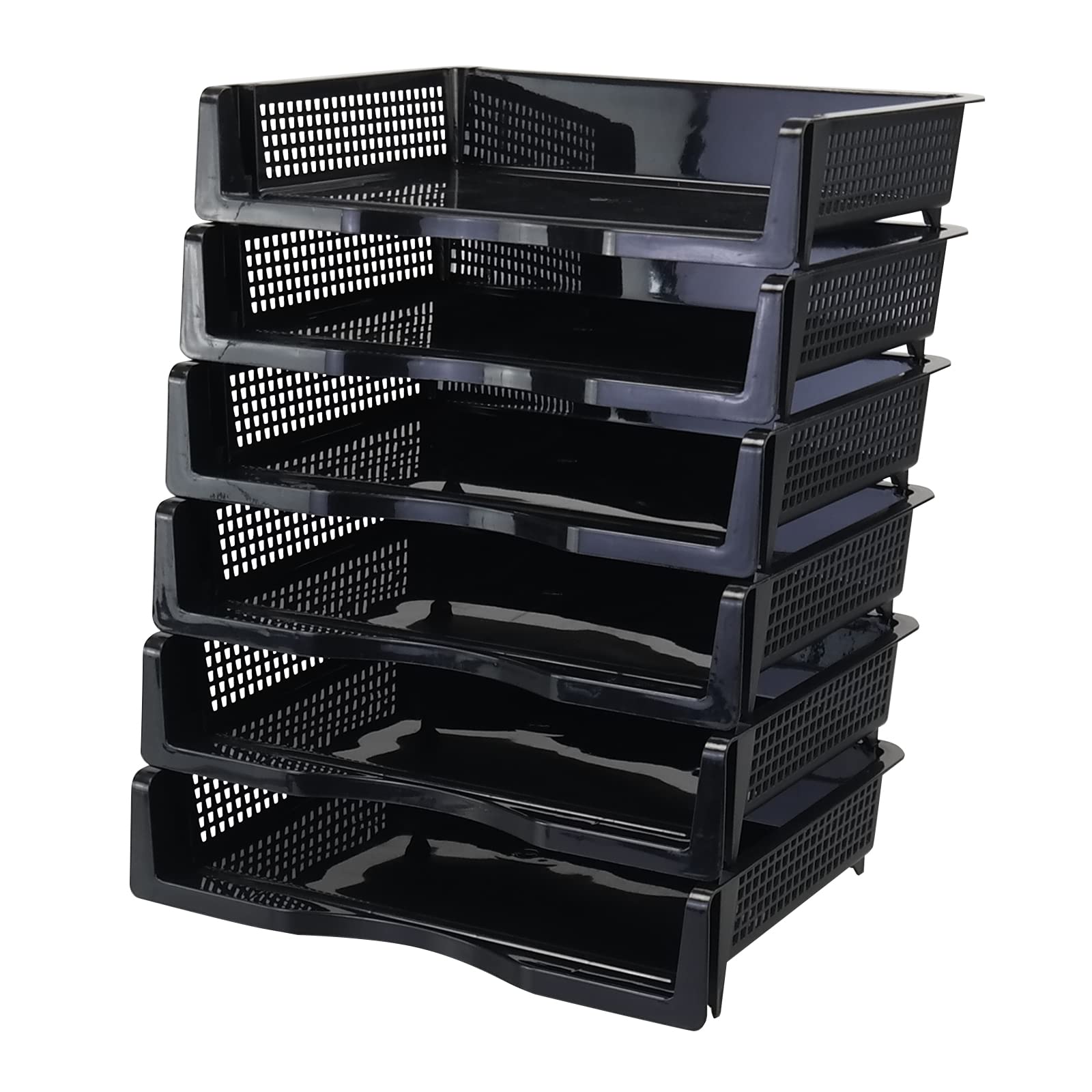 Ggbin 6 Tier Stackable Desktop Organizer - A4 Paper File Storage Tray, Black | Perfect for Office, Home & School Organization