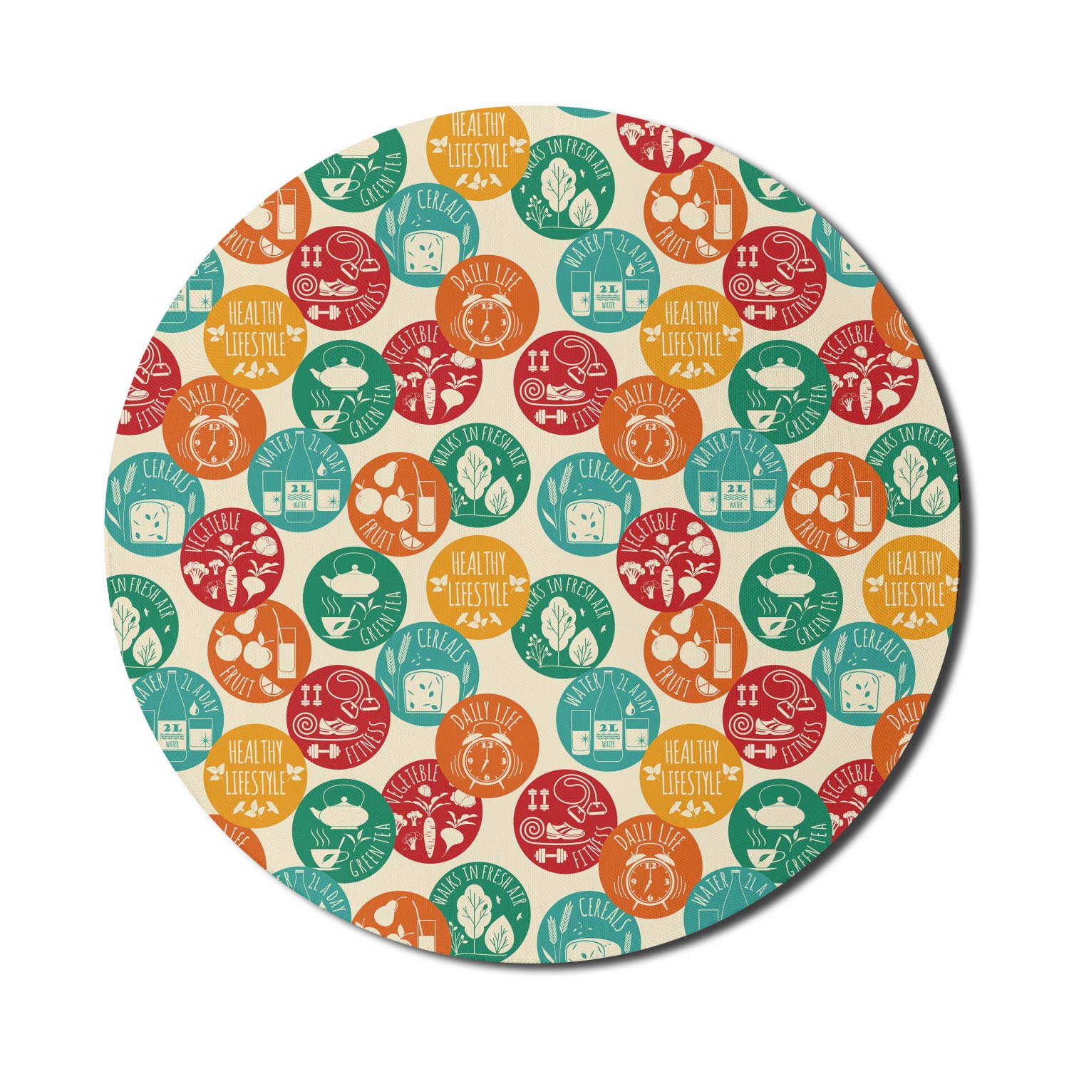 Ambesonne Non-Slip Round Gaming Mouse Pad - 8 Inch Thick Rubber Computer Mousepad with Colorful Sporty Design, Perfect for Fitness Enthusiasts & Gamers - Ideal for Office, Home & Gaming Setup