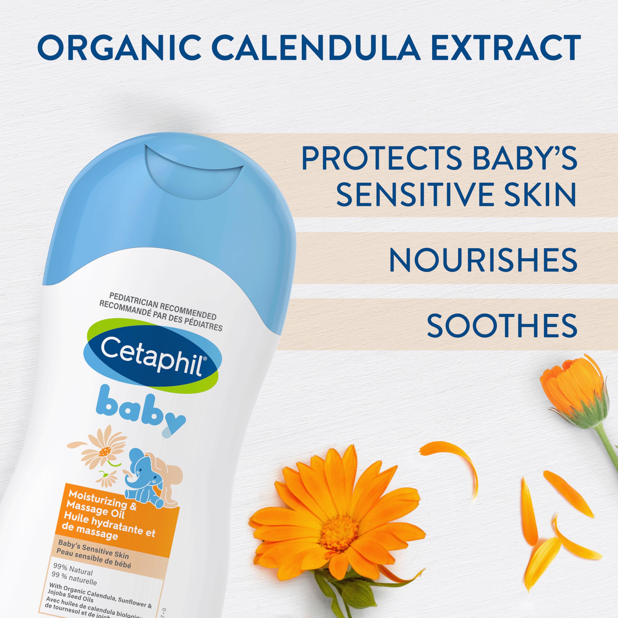 Cetaphil Baby Massage Oil with Calendula - 99% Natural, 200ml - for Gentle Skin Care
