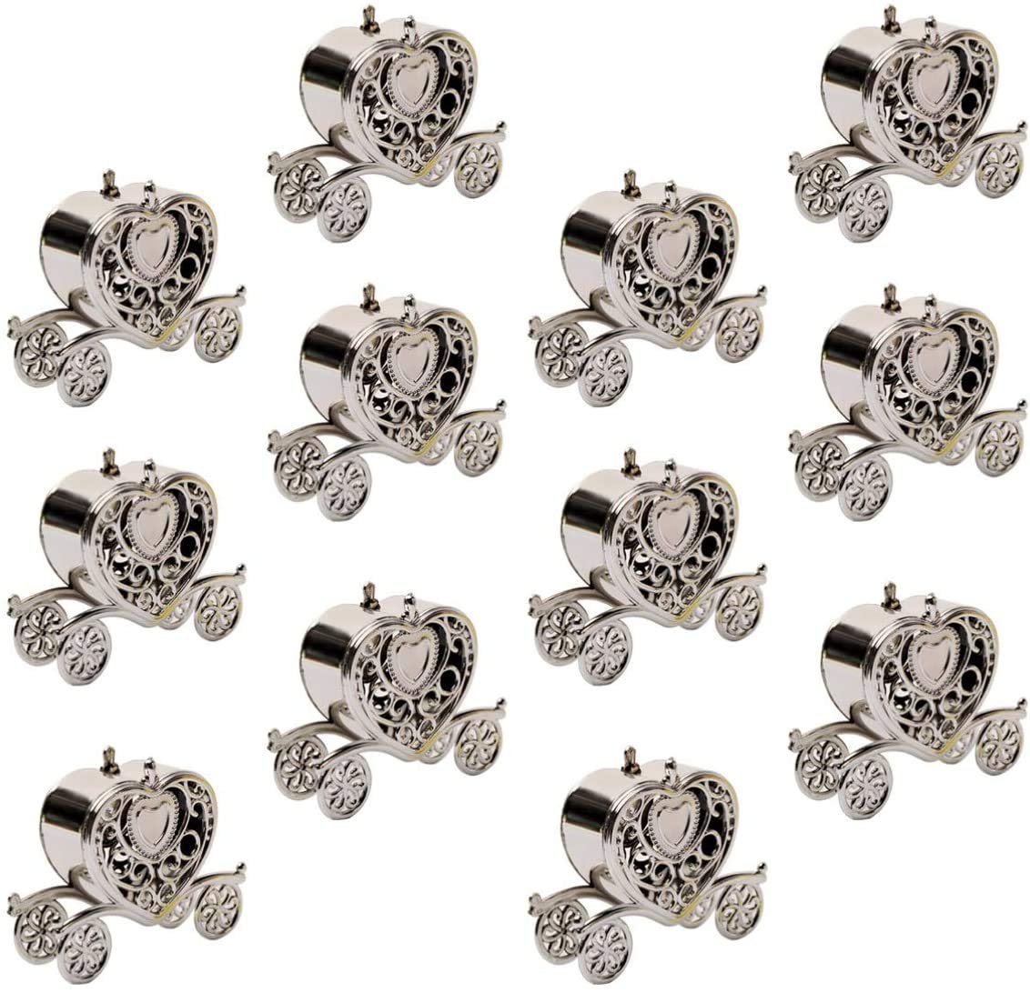 12-Pack Heart Shaped Candy Boxes - Elegant Silver Carriage Gift Boxes for Wedding Favors, Baby Showers & Parties | Perfect for Chocolate, Candies & Small Gifts | Wedding Decor, Bridal Shower Favors, Anniversary Celebrations