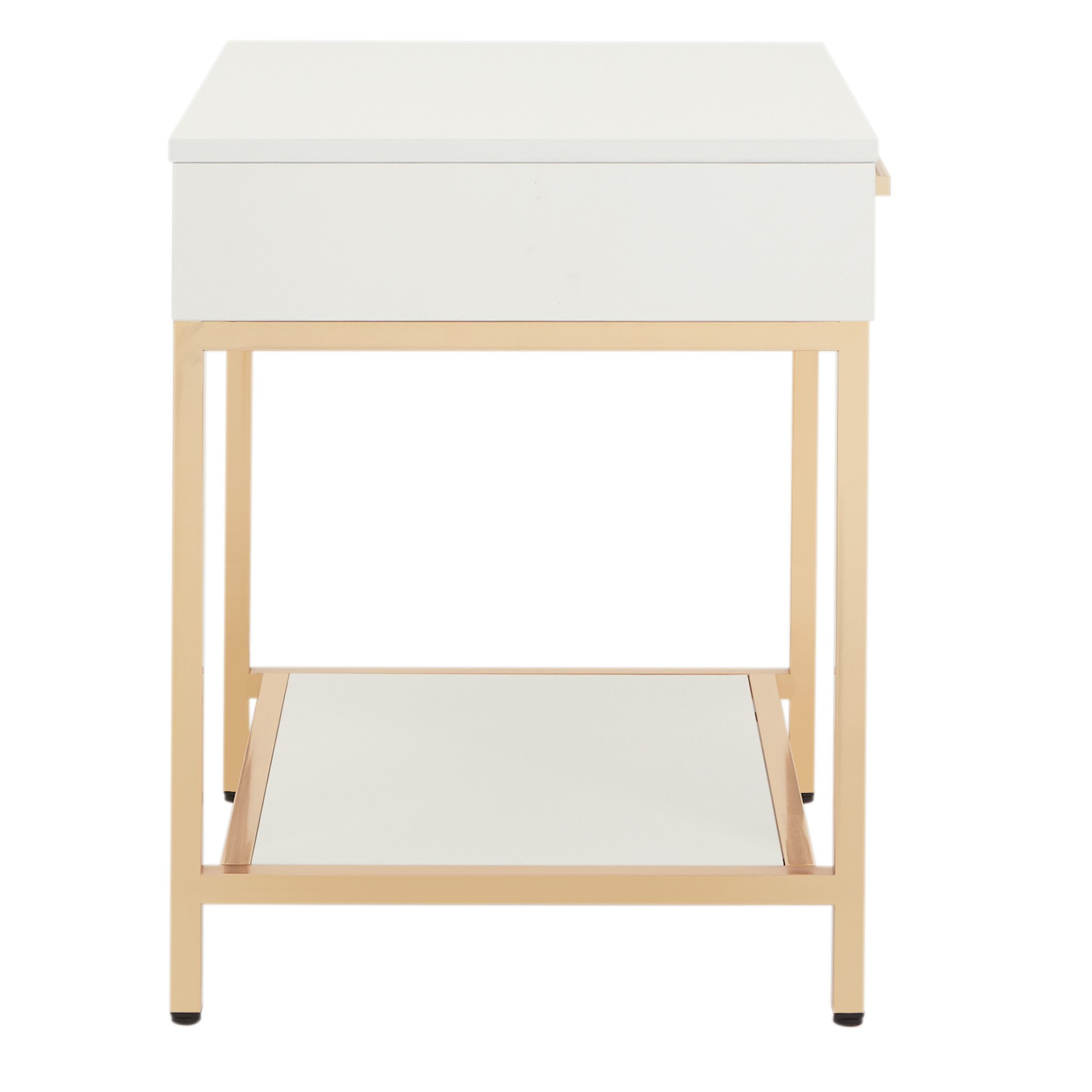 Modern White Gloss End Table with Gold Frame - Contemporary Nightstand for Living Room, Bedroom & Office - OSP Home Furnishings Alios Collection