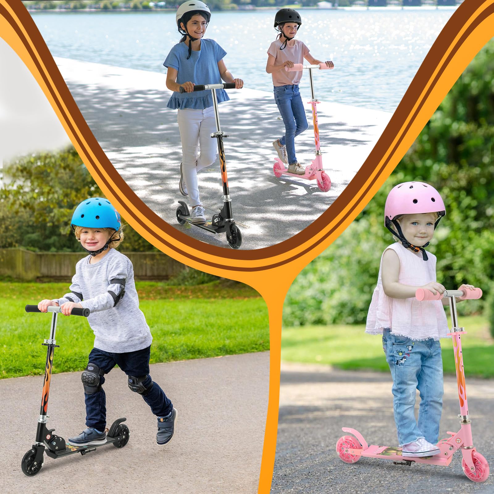 TENBOOM Kids Kick Scooter for Ages 3-12 | LED Light Up Wheels & 3-Level Adjustable Handlebar | Lightweight Foldable 2-Wheel Scooter in Pink | Perfect for Commuting to School, Park Rides & Outdoor Fun