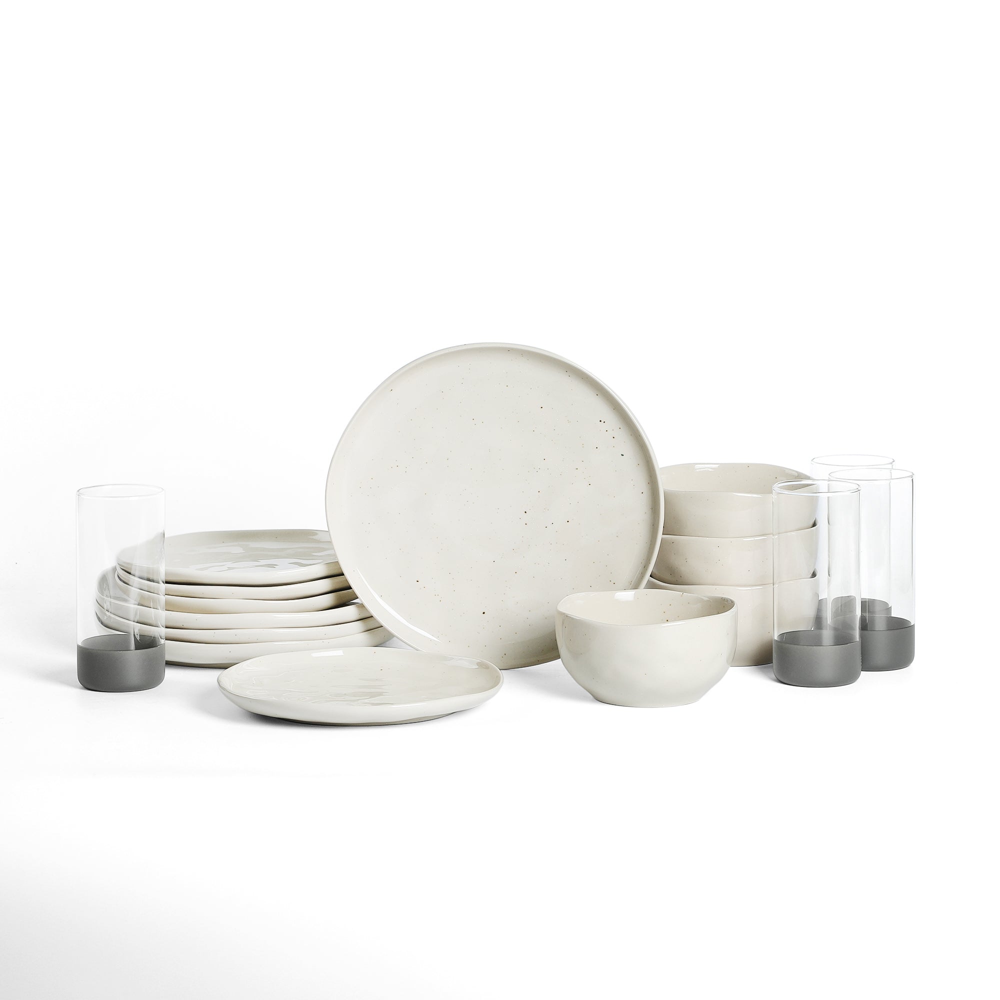 Stone Lain Mirella Stoneware 16-Piece Dinnerware Set with Glasses - Elegant Blue Ceramic Plates, Bowls & Cups for Everyday Dining & Entertaining