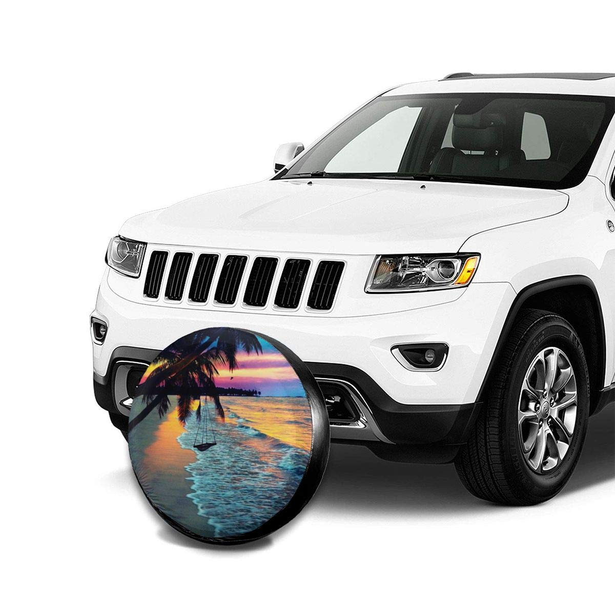 Waterproof UV-Resistant Coconut Beach Sunset Hammock Spare Tire Cover - Fits 15 Inch Wheels for Trailers, RVs & SUVs - Perfect for Road Trips, Camping & Beach Adventures