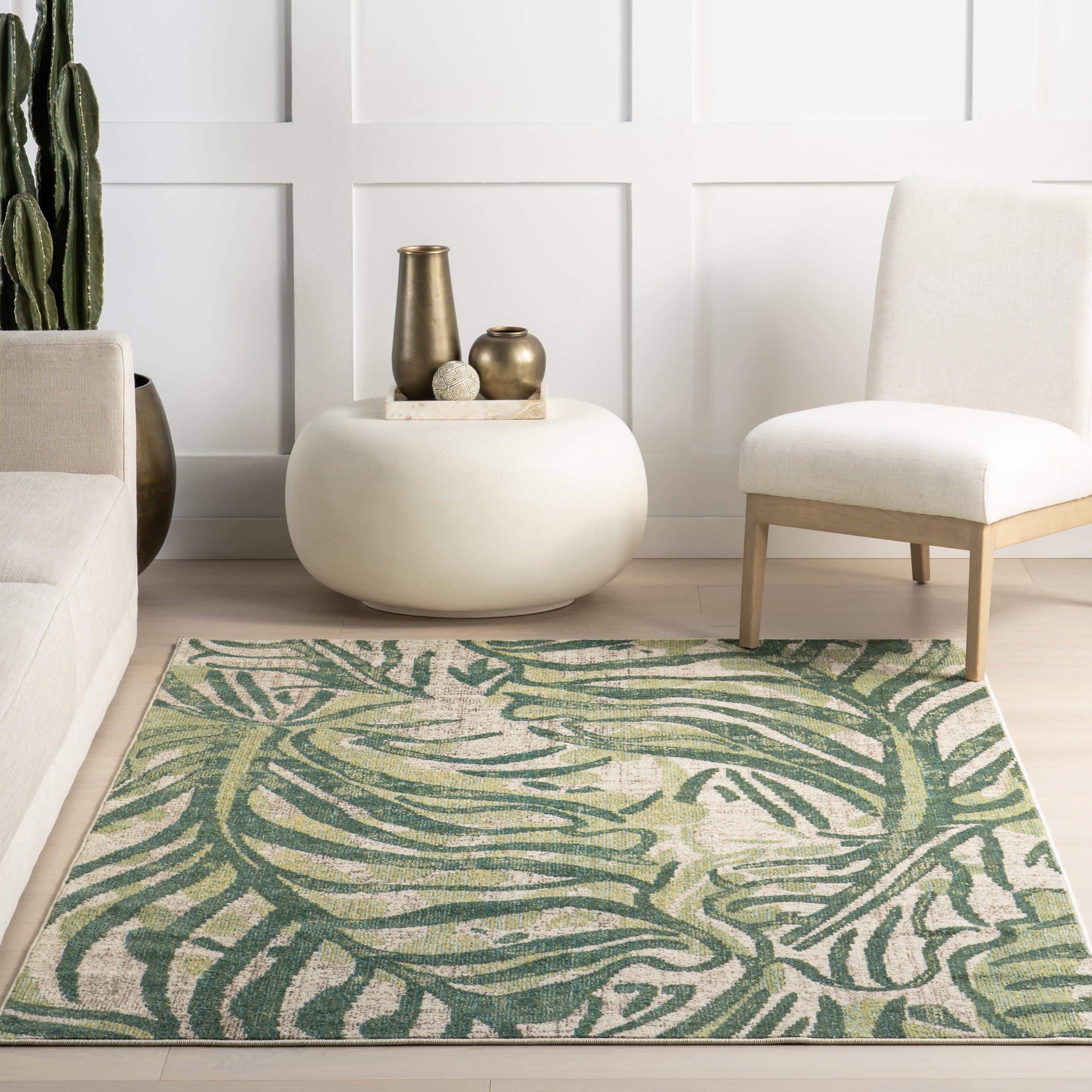 Abstract Floral Area Rug in Green - Soft Modern Boho Carpet for Living Room, Bedroom & Nursery Decor