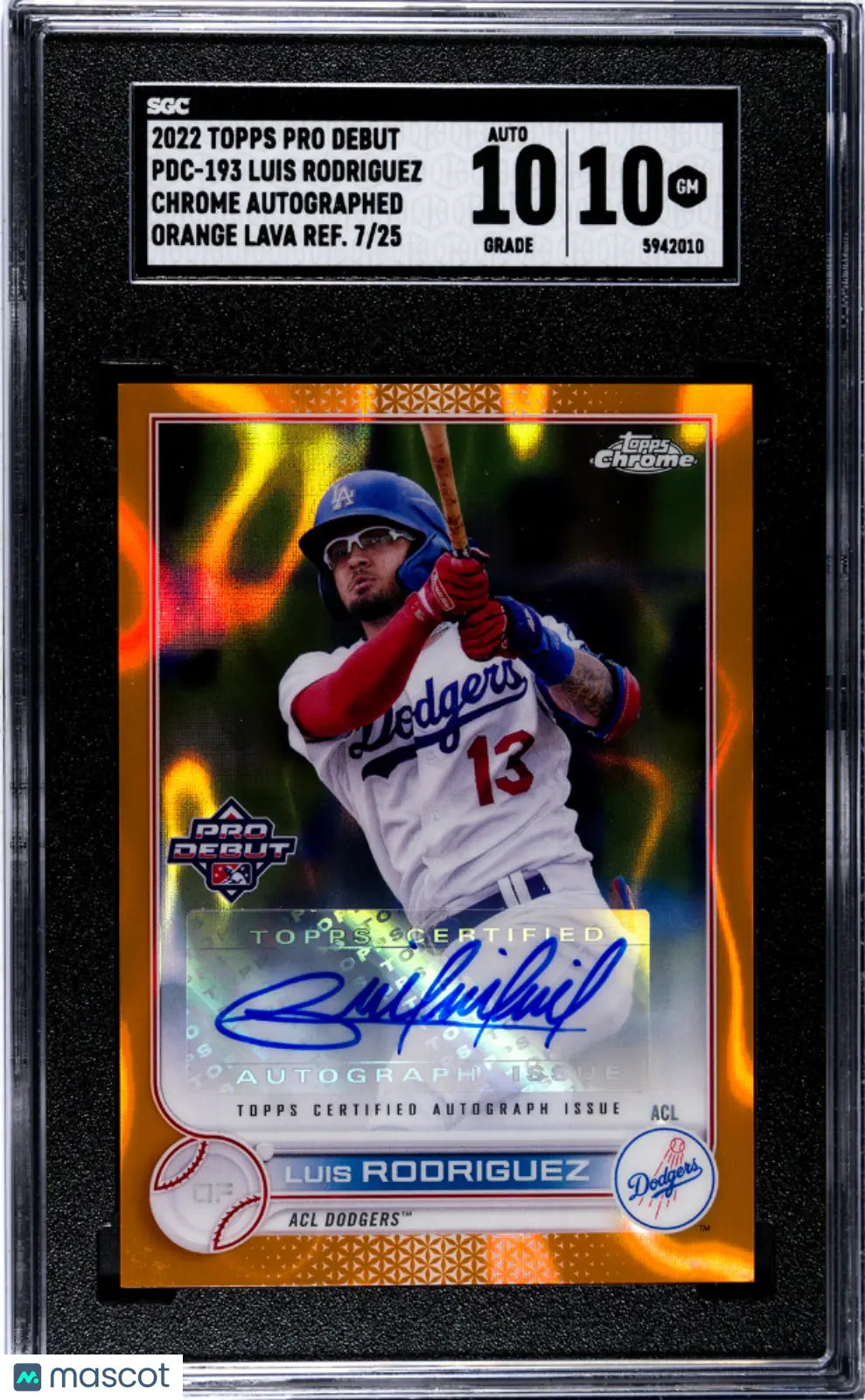 2022 Topps Pro Debut Chrome Luis Rodriguez Orange Lava Refractor Auto 07/25 SGC 10 Graded Baseball Card - Perfect for Collectors, Investors & Sports Memorabilia Displays